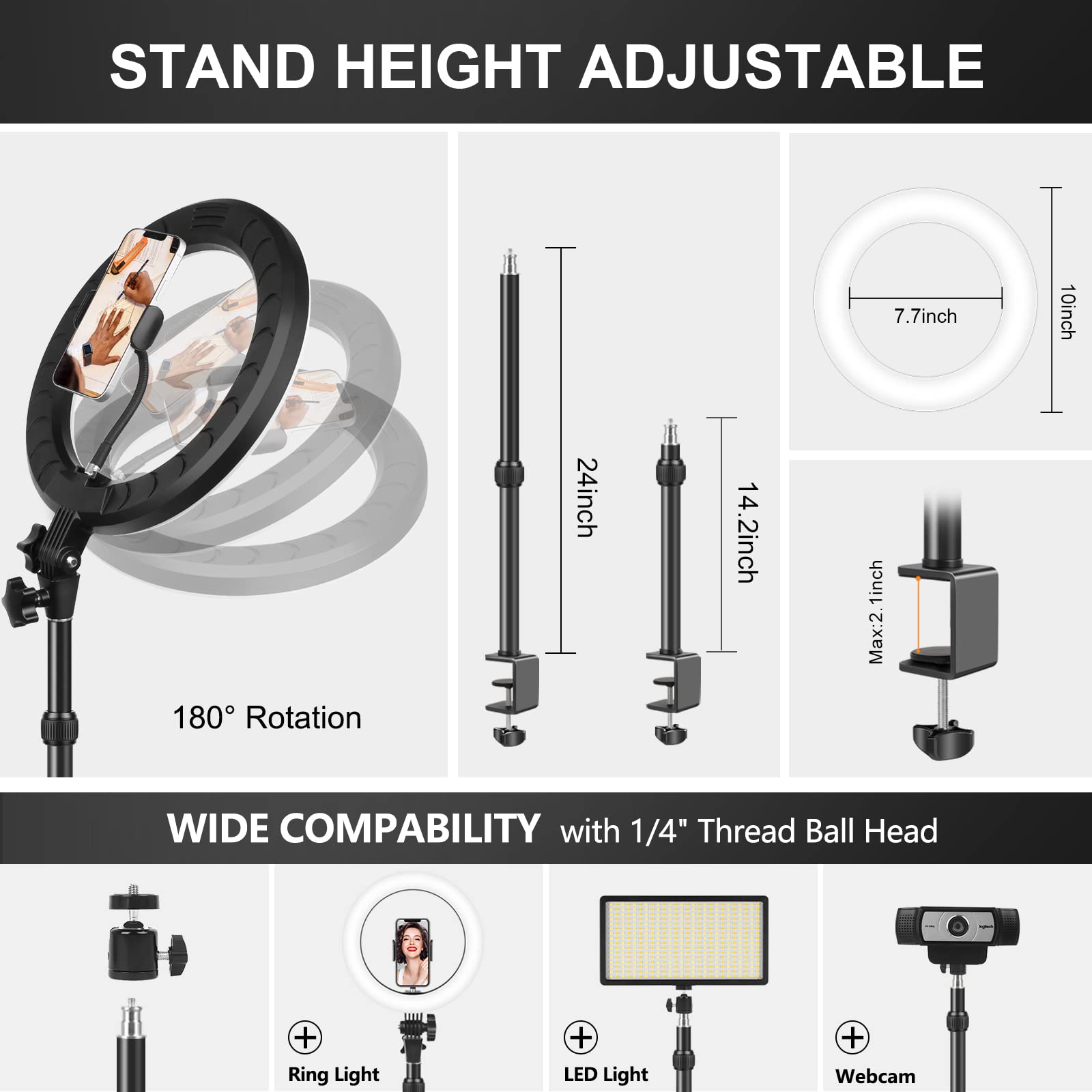 Ring Light For Computer Video Conferencing Recording/Zoom Meeting-10'' Desk Ring Light With Mount Stand,Stream Lights With 14.2-