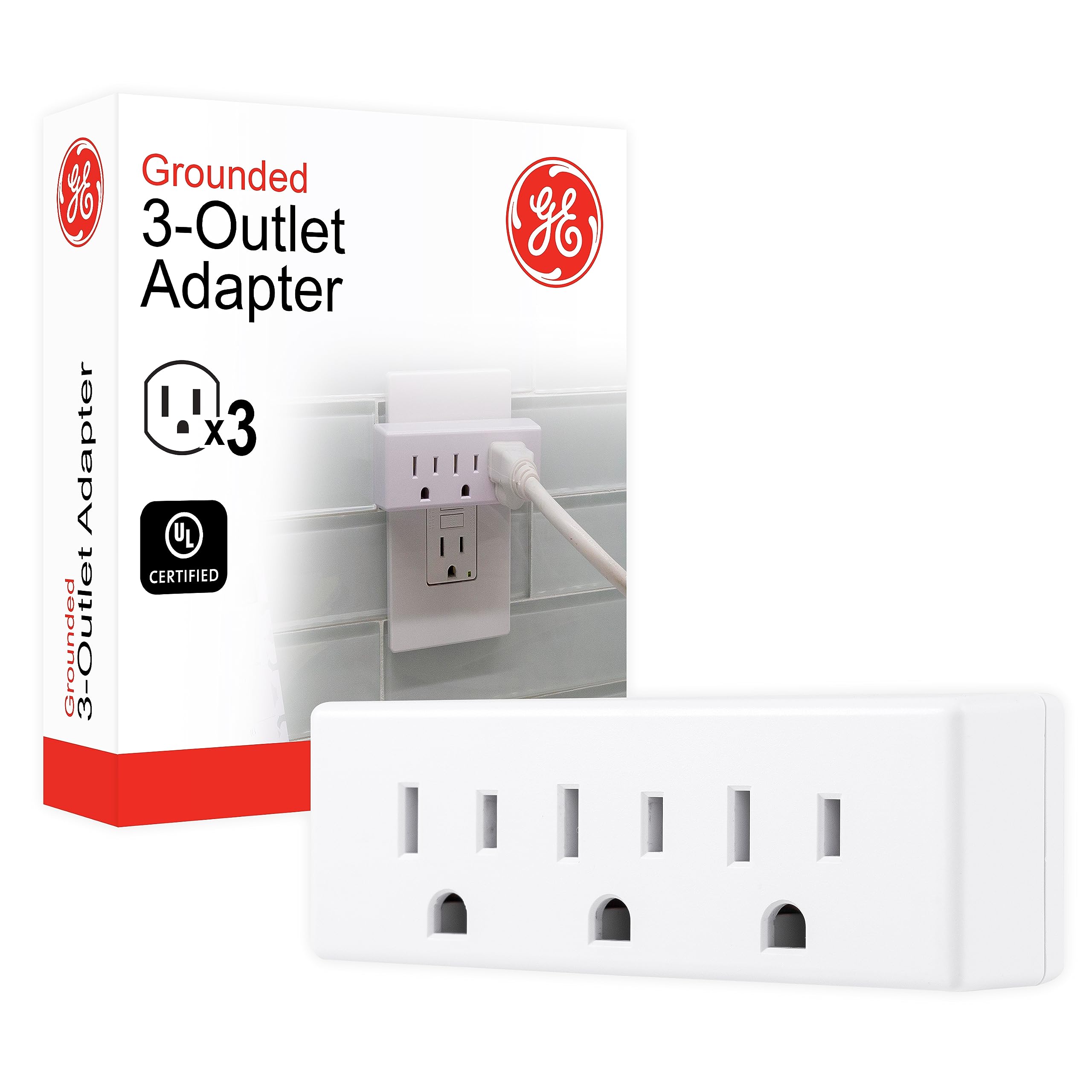 Ge 3 Outlet Extender Wall Tap, Grounded Adapter Plug, Indoor Rated, 3 Prong, Perfect For Travel, Ul Listed, White, 52203