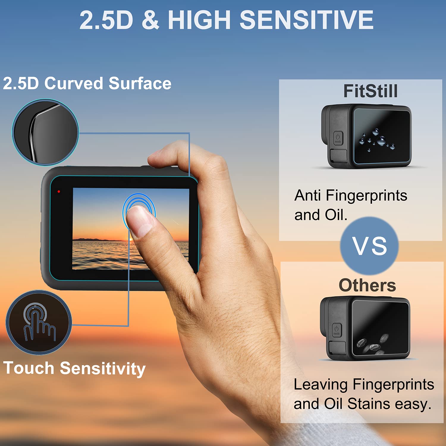 Fitstill [6 Pcs] Screen Protector For Go Pro Hero 7(Only Black)/Hero Hd(2018)/Hero 5/Hero 6, Ultra Clear Tempered Glass Screen P