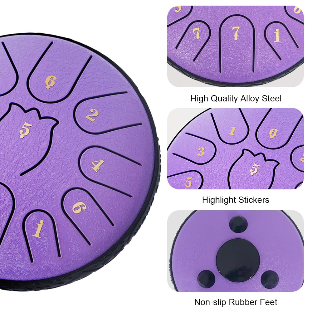 Rain Drum For Outside Garden,Steel Tongue Drum 6 Inche 11 Note Steel Drums Rain Chime,Raindrop Drum,With Soft Bag,Music Book,2 M