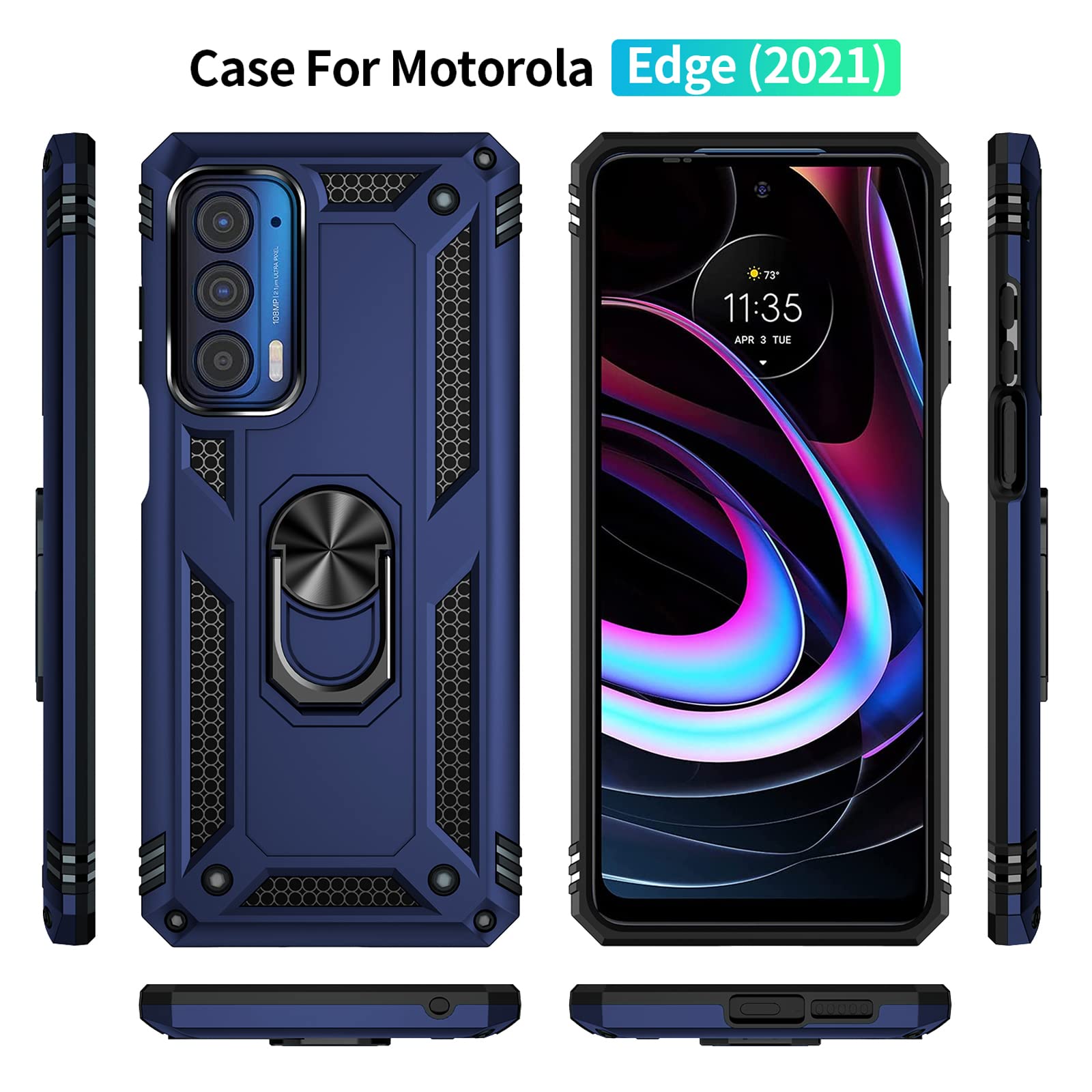 Sktgslamy Moto Edge 2021 Case,Moto Edge 5G Uw Case With Screen Protector,[Military Grade] 16Ft Drop Tested, Magnetic Kickstand P