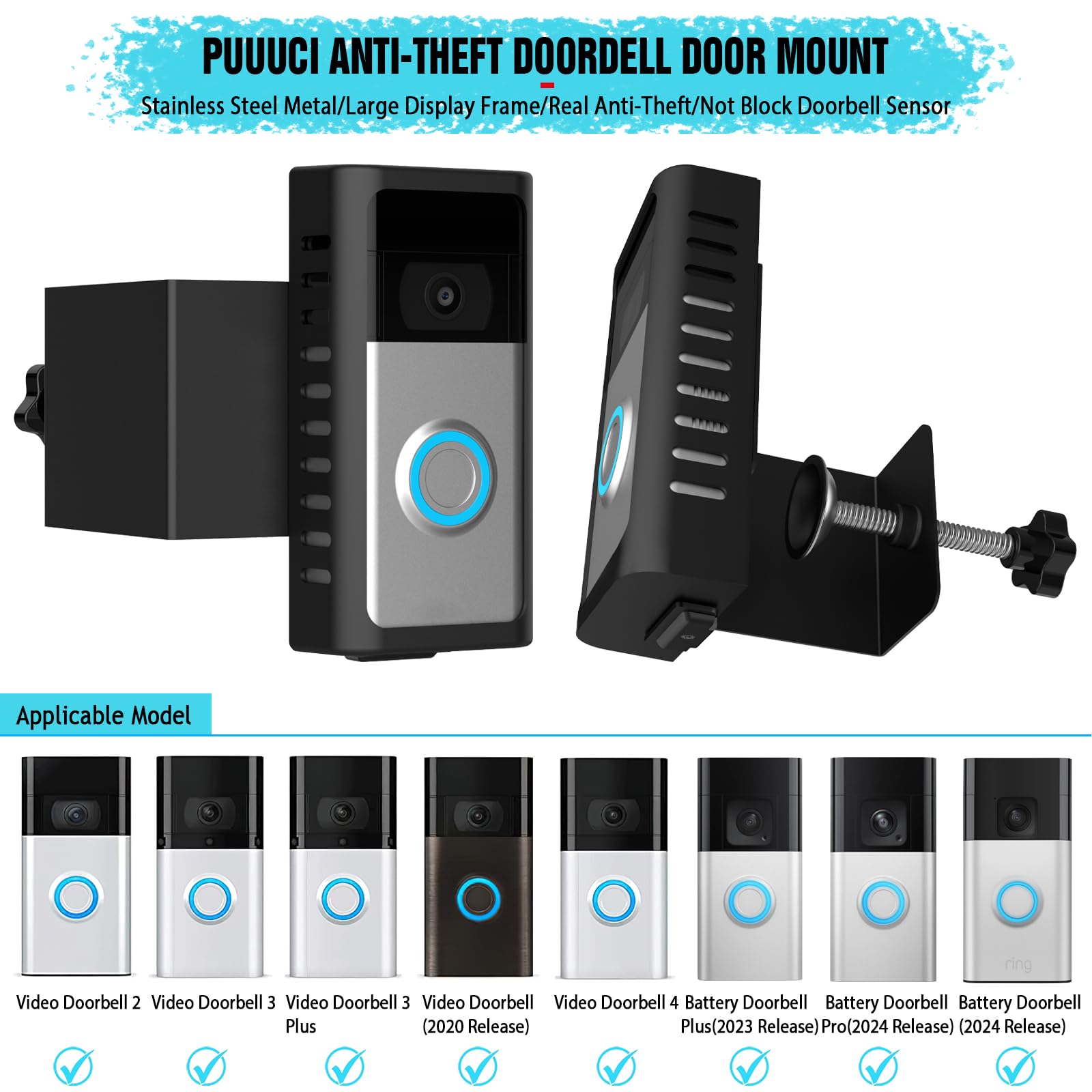 Puuuci Anti Theft Doorbell Door Mount For Battery Video Doorbell 2/3/4/(2020 Release)/(2024 Release)/Plus/Pro, No Drill Steel Me