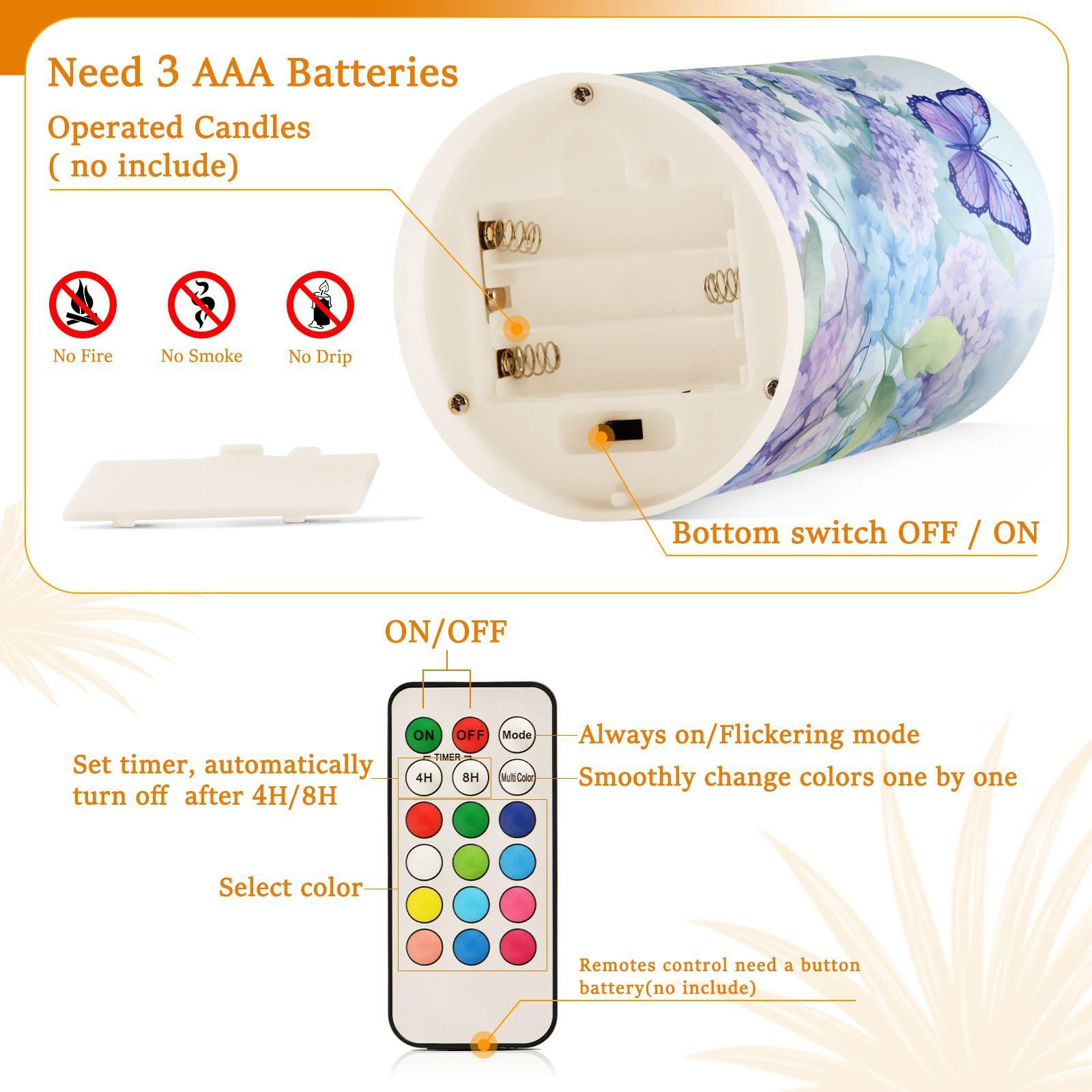 Alaza Blue Hydrangea Flowers With Butterflies Flickering Flameless Candles Battery Operated With Remote Timer,Tea Light Candles