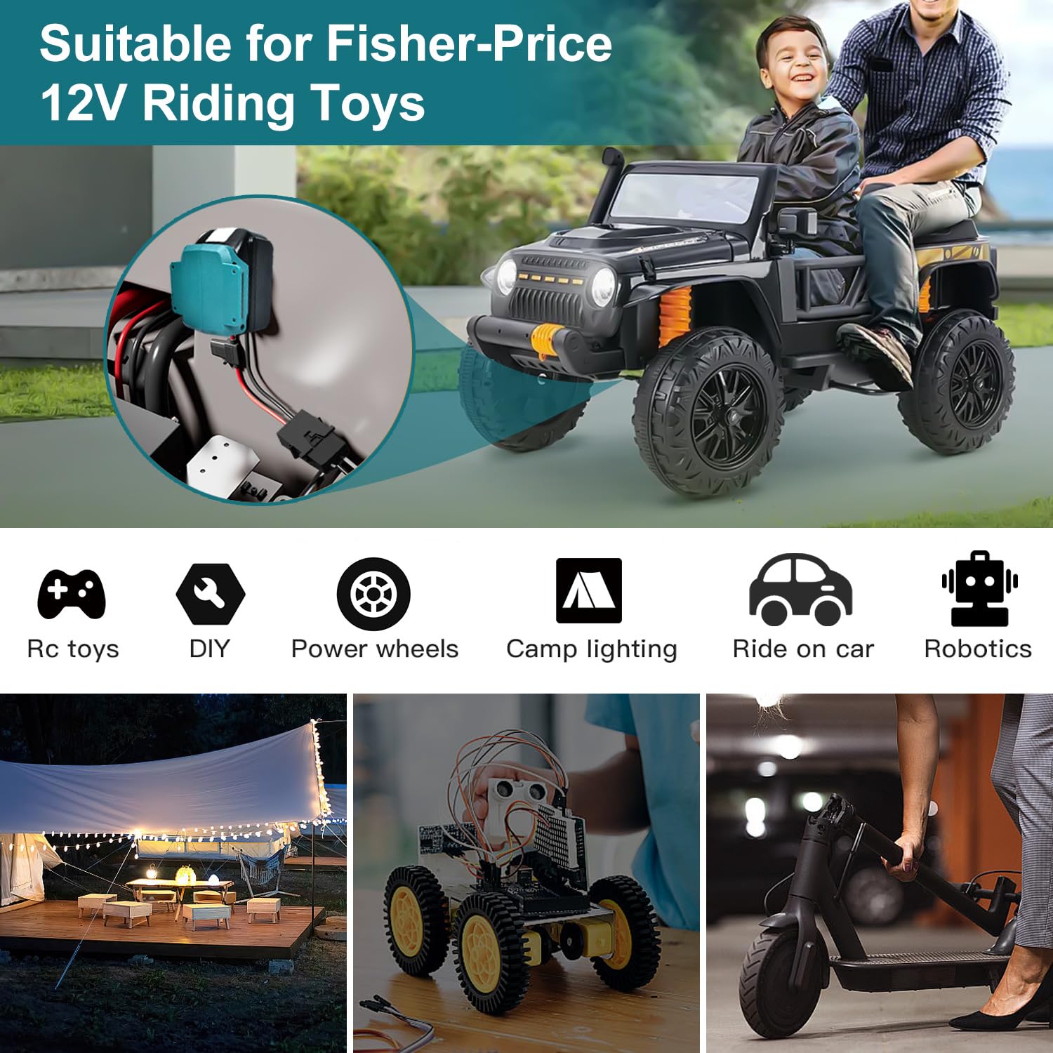 Power Wheels Adapter For Makita 18V Lxt Battery With Wire Harness Connector And Fuse Holder Compatible For Fisher Price 12 Volt