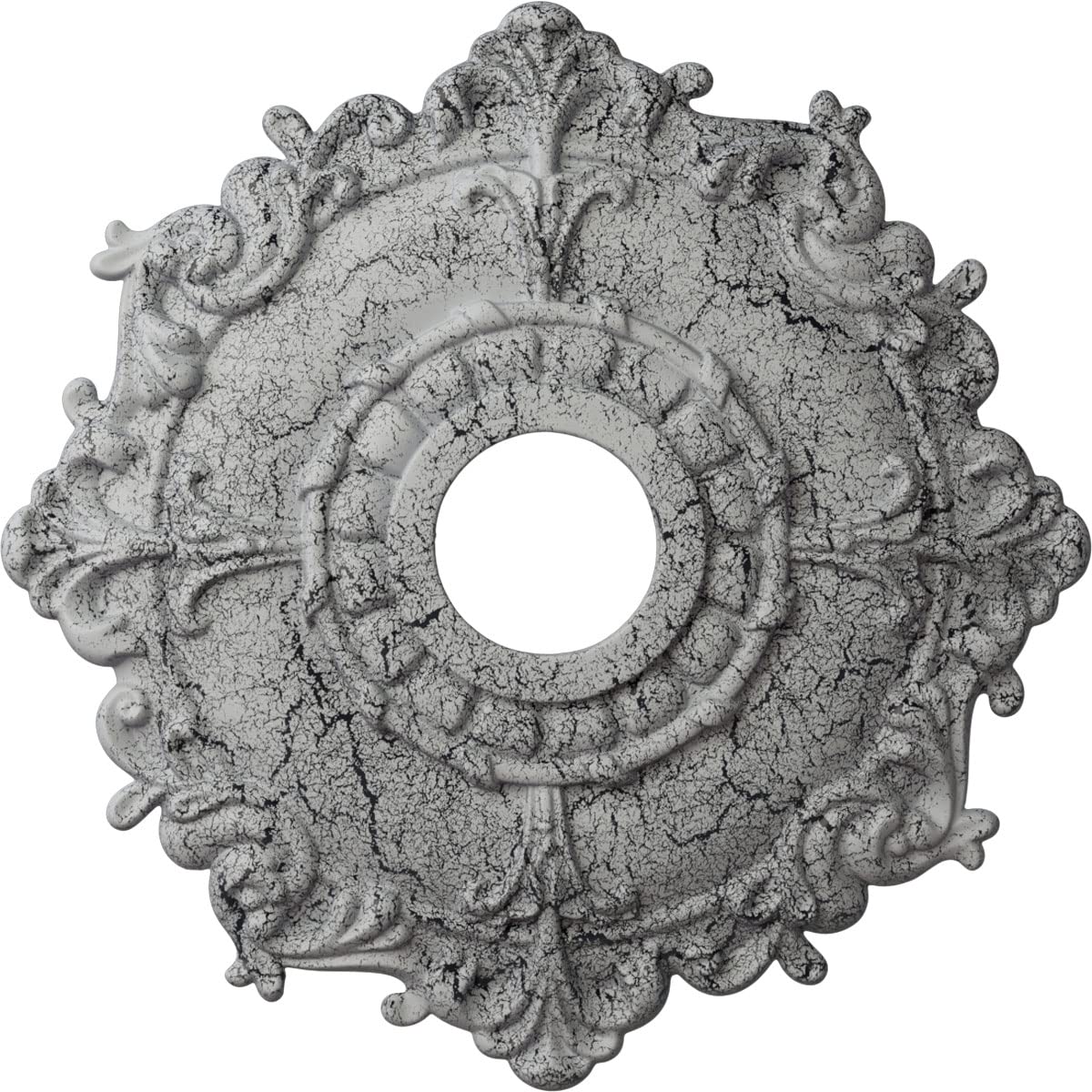 Ekena Millwork Cm18Rluwc Riley Ceiling Medallion, 18''Od X 3 1/2''Id X 1 1/2''P, Ultra Pure White Crackle