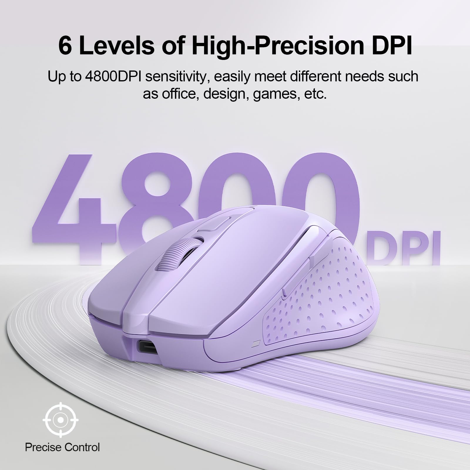 Tecknet Wireless Mouse (Bt5.0/3.0 & 2.4G) Rechargeable 4800 Dpi Silent Mouse 6 Buttons Bluetooth Mouse, Usb A Mouse Wide Compatibility   Lavender