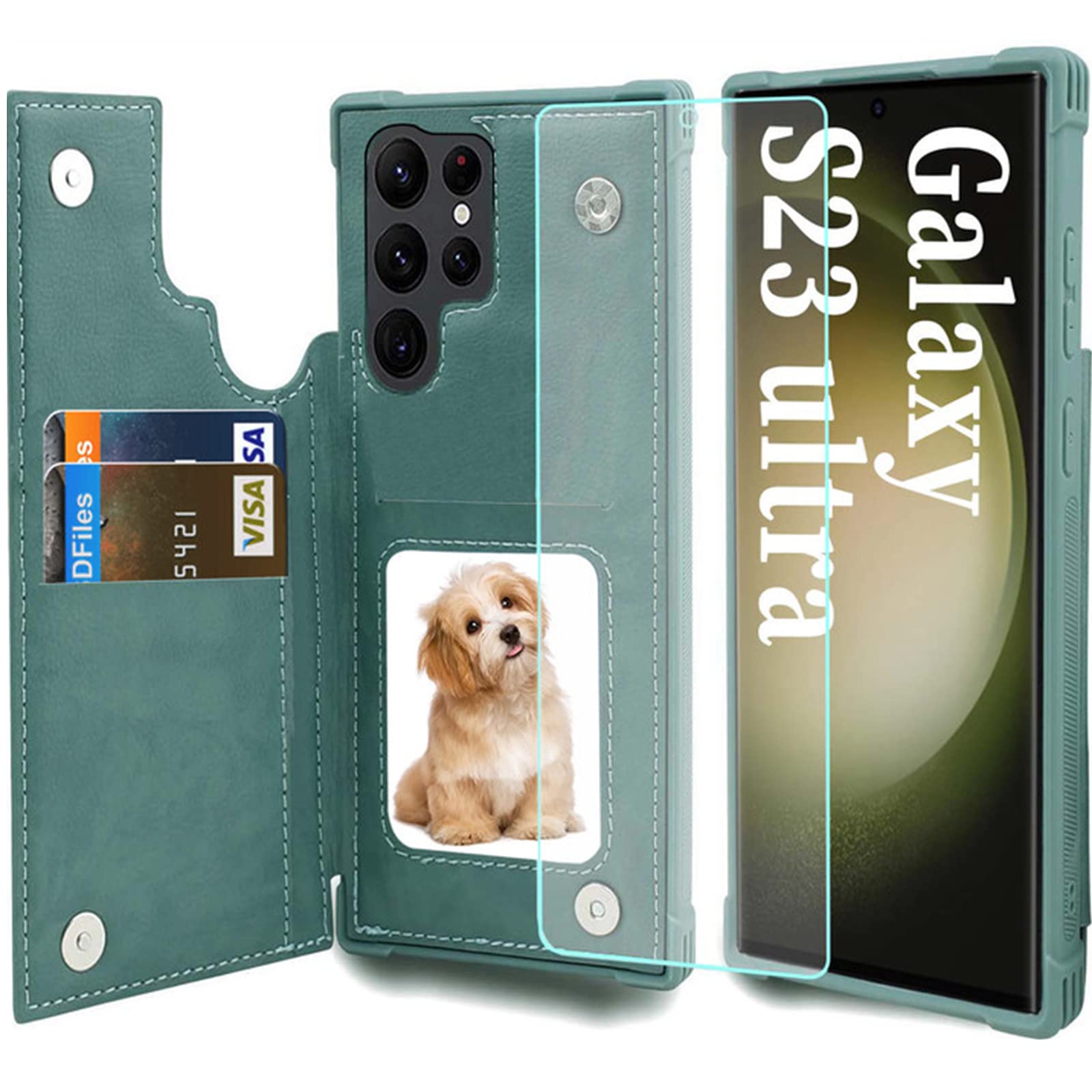 Vanavagy Wallet Case Compatible For Galaxy S23 Ultra For Women Men,Pu Leather Flip Folio Phone Cover Fits Magnetic Car Mount Wit