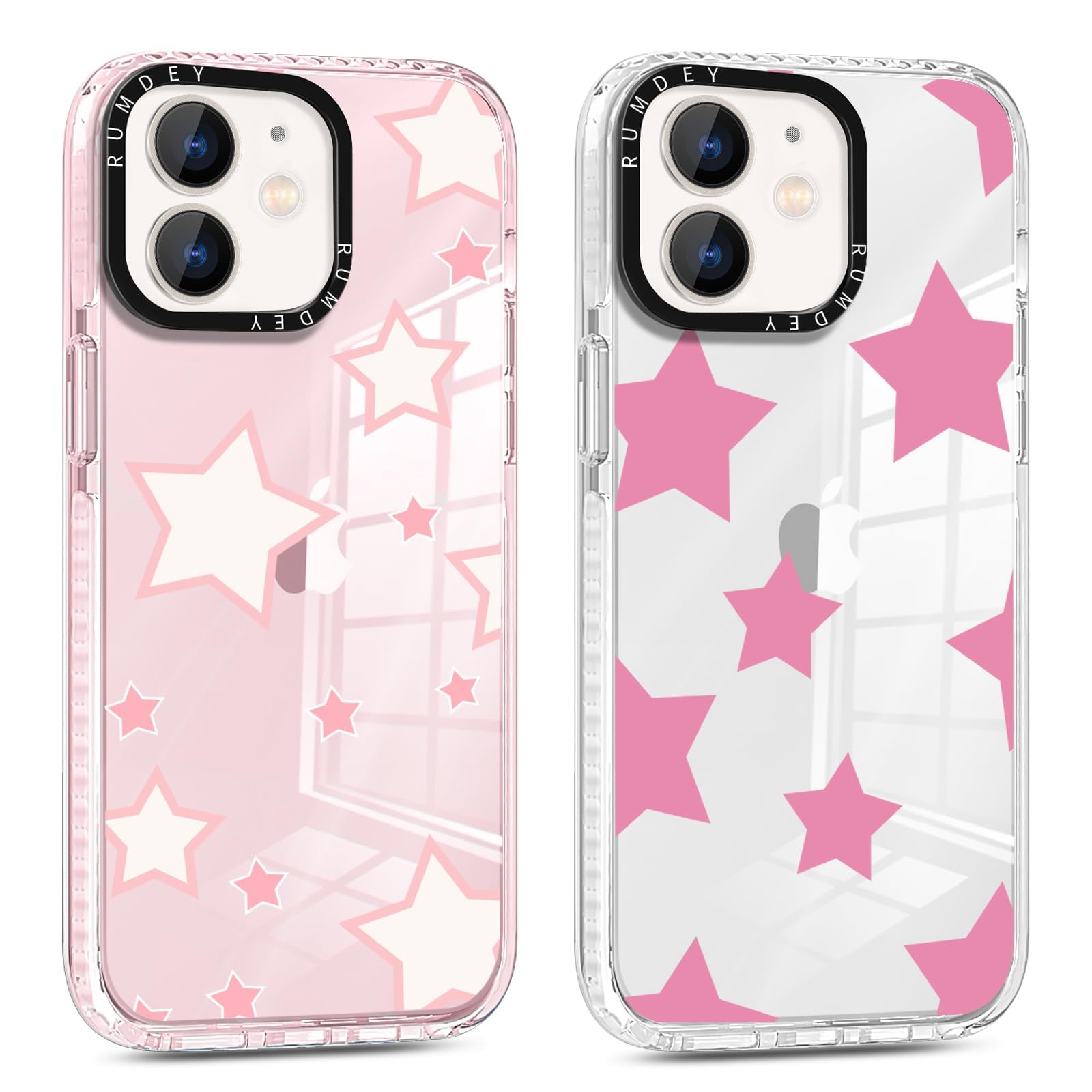 Rumdey 2 Pack Cute Star Girls Woman Phone Case Aesthetic For Apple Iphone 12 Mini 5.4 Inches, Silicone Soft Shockproof Tpu 2 Pcs