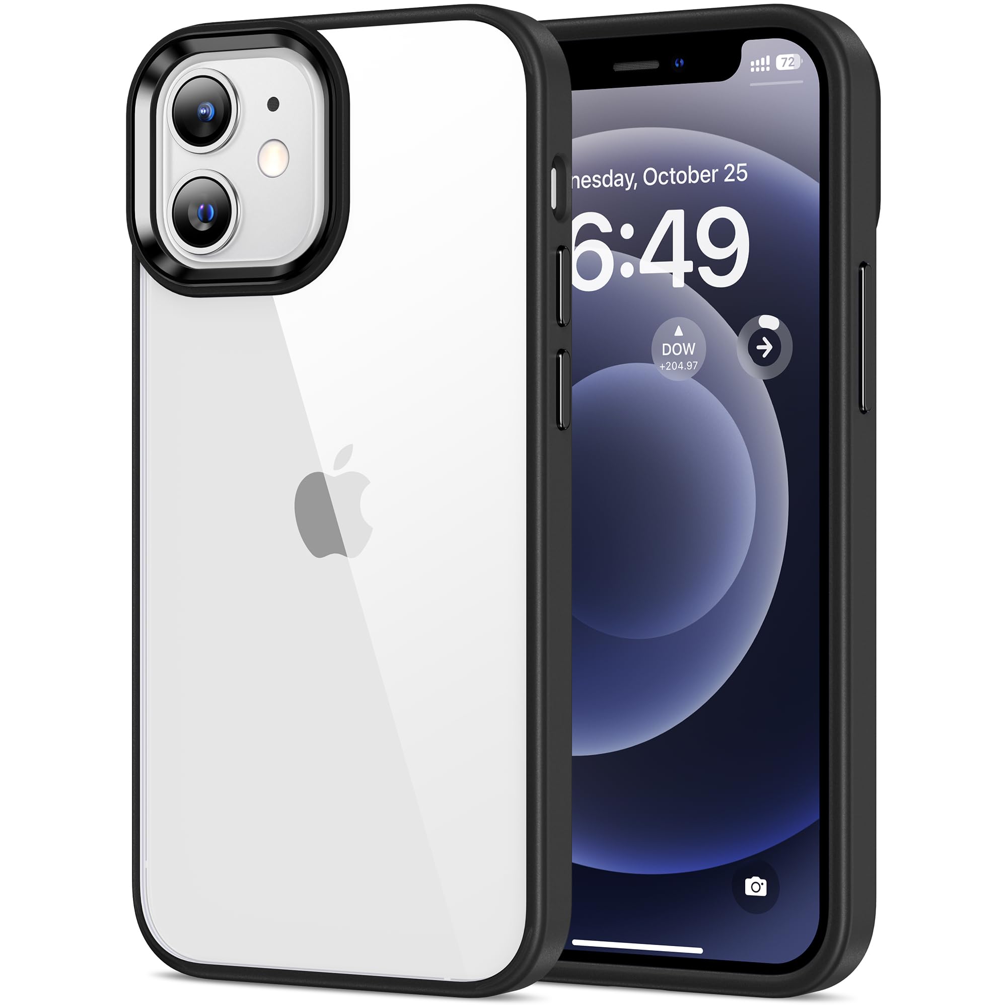 HOOMIL Case for iPhone 12 Mini 5.4-Inch, Non-Yellowing, Drop Protection, Anti-Scratch Transparent Hard Back Phone Cover - Black
