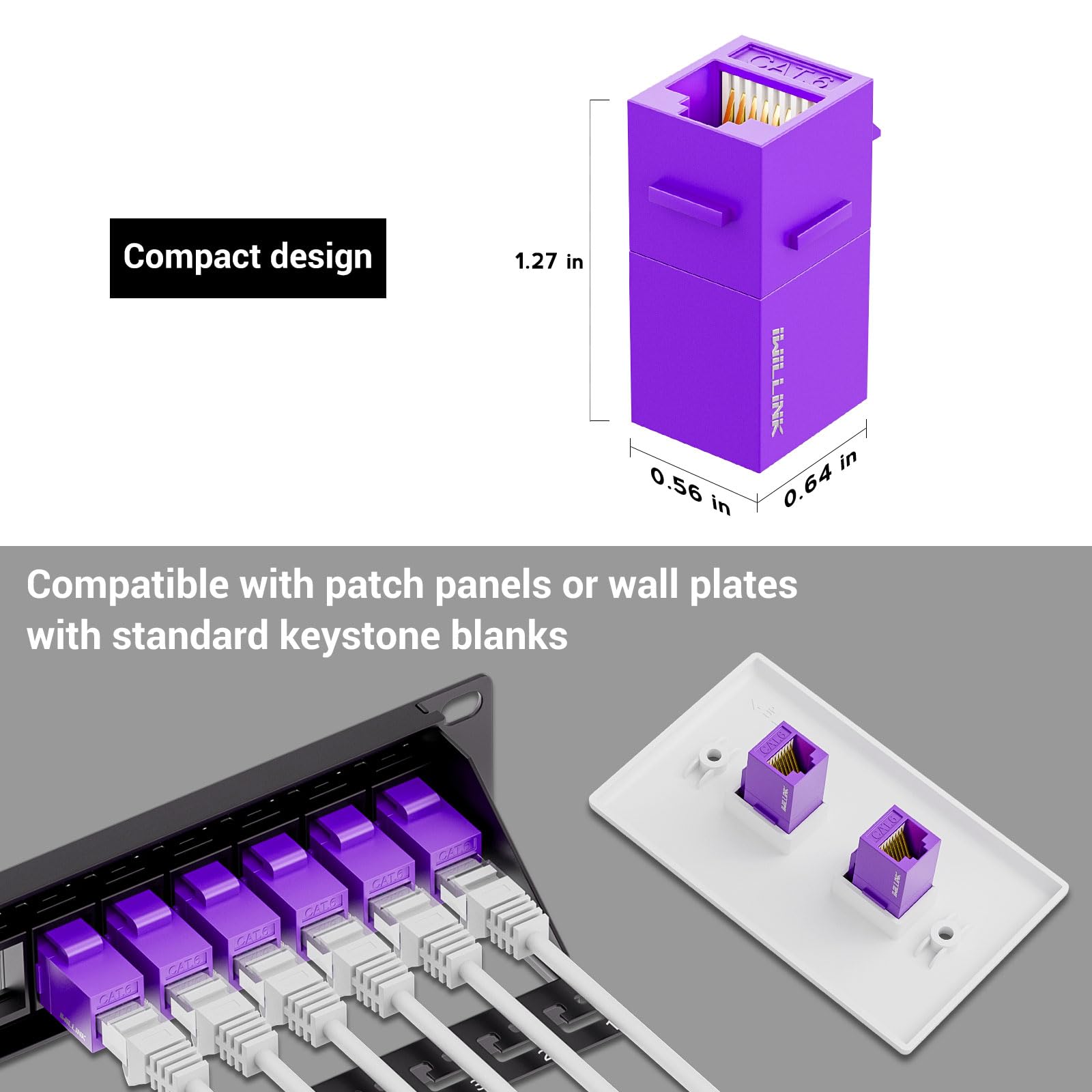 Iwillink Rj45 Cat6 Keystone Coupler 25 Pack, Female To Female Cat6 Keystone Jack, Utp Keystone Coupler Insert (Purple)