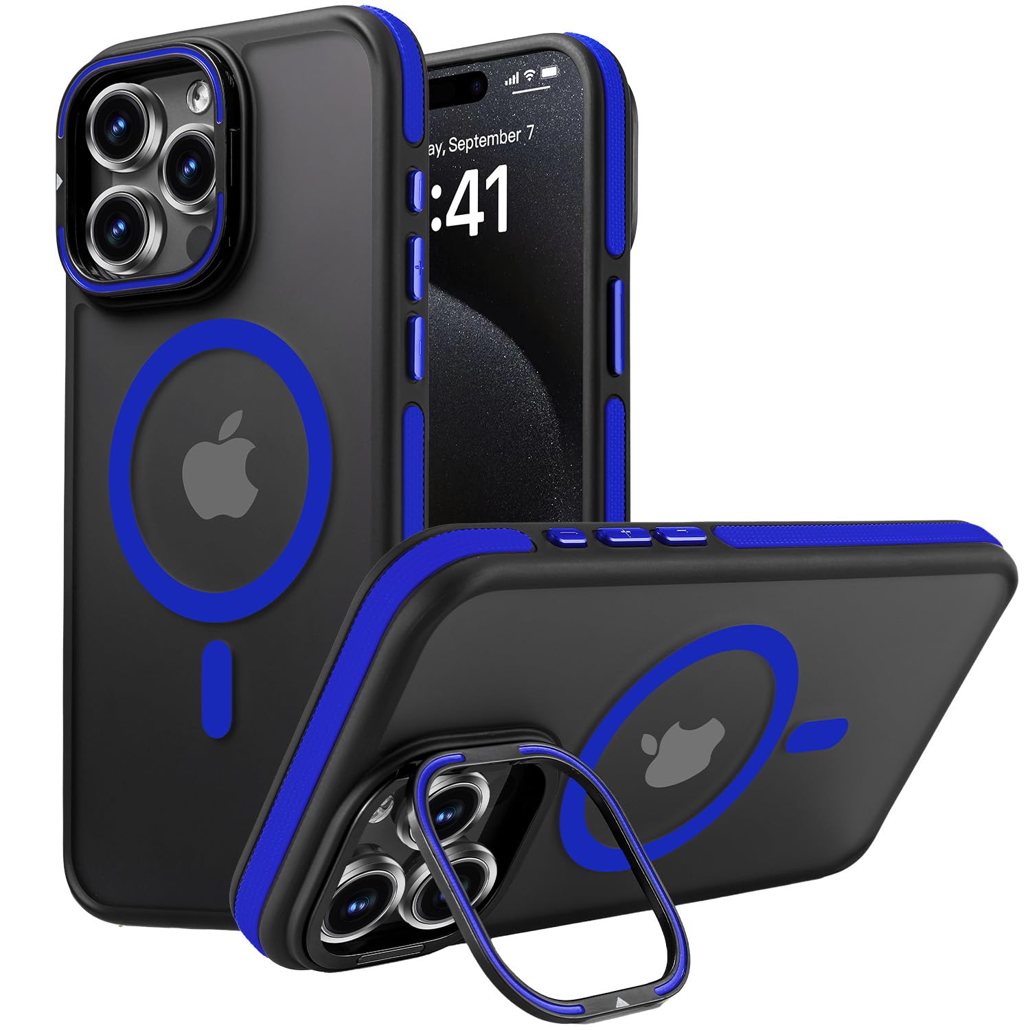 Yzoiko Strong Magnetic Case For Iphone 15 Pro Max [10Ft Military Grade Protection] Built In Camera Stand Phone Case, Compatible