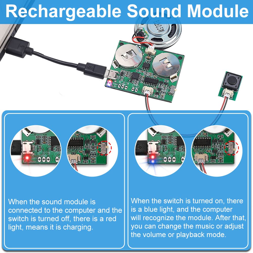 Sound Module, Icstation Programmable Sound Chip For Greeting Card 8M Usb Charging Sound Board For Diy Creative Presents For Fath