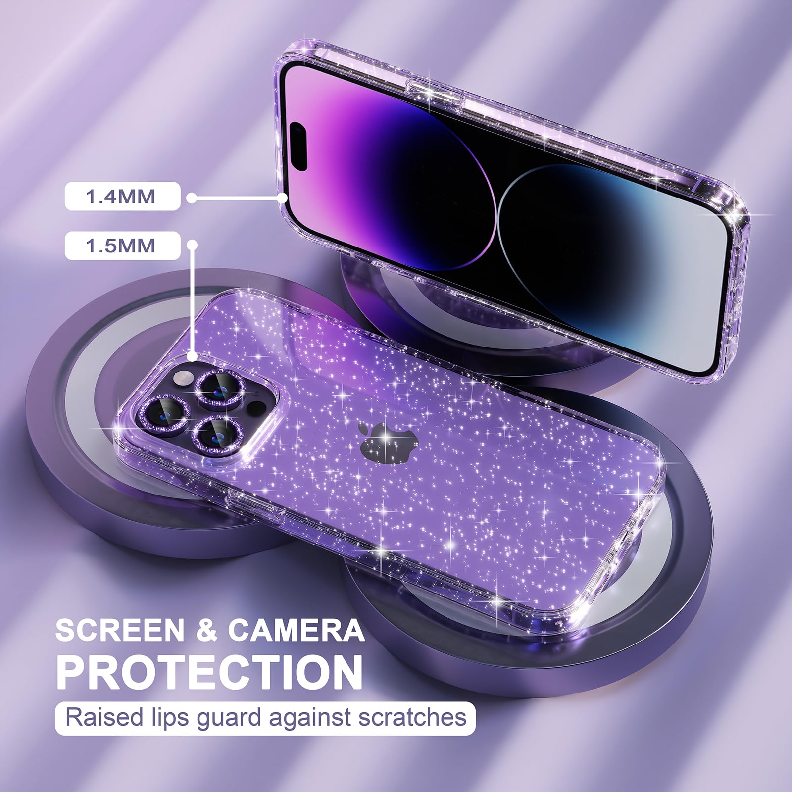 Choiche Compatible For Iphone 14 Pro Max Case Cute, Women Clear Glitter Bling Sparkly Case, [3 X Diamond Camera Lens Protectors]