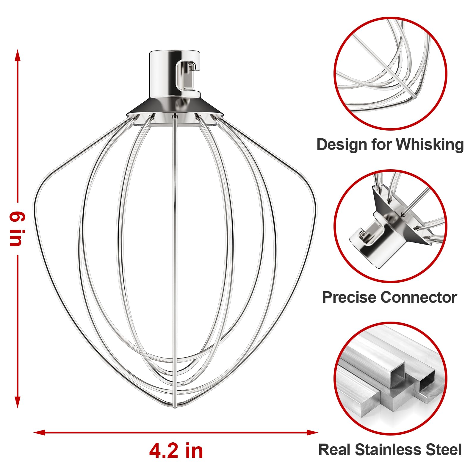 6 Wire Whisk Attachment For Kitchenaid Stand Mixer, Stainless Steel K45Ww Whip Replace Attachment For 4.5 5Qt Tilt Head Stand Mi