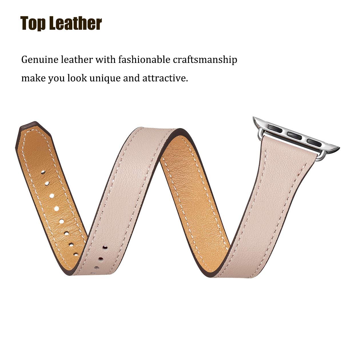 Bestig Compatible With Apple Watch Band 49Mm 46Mm 45Mm 44Mm 42Mm(Series 3 2 1) For Women Men, Genuine Leather Double Tour Slim S