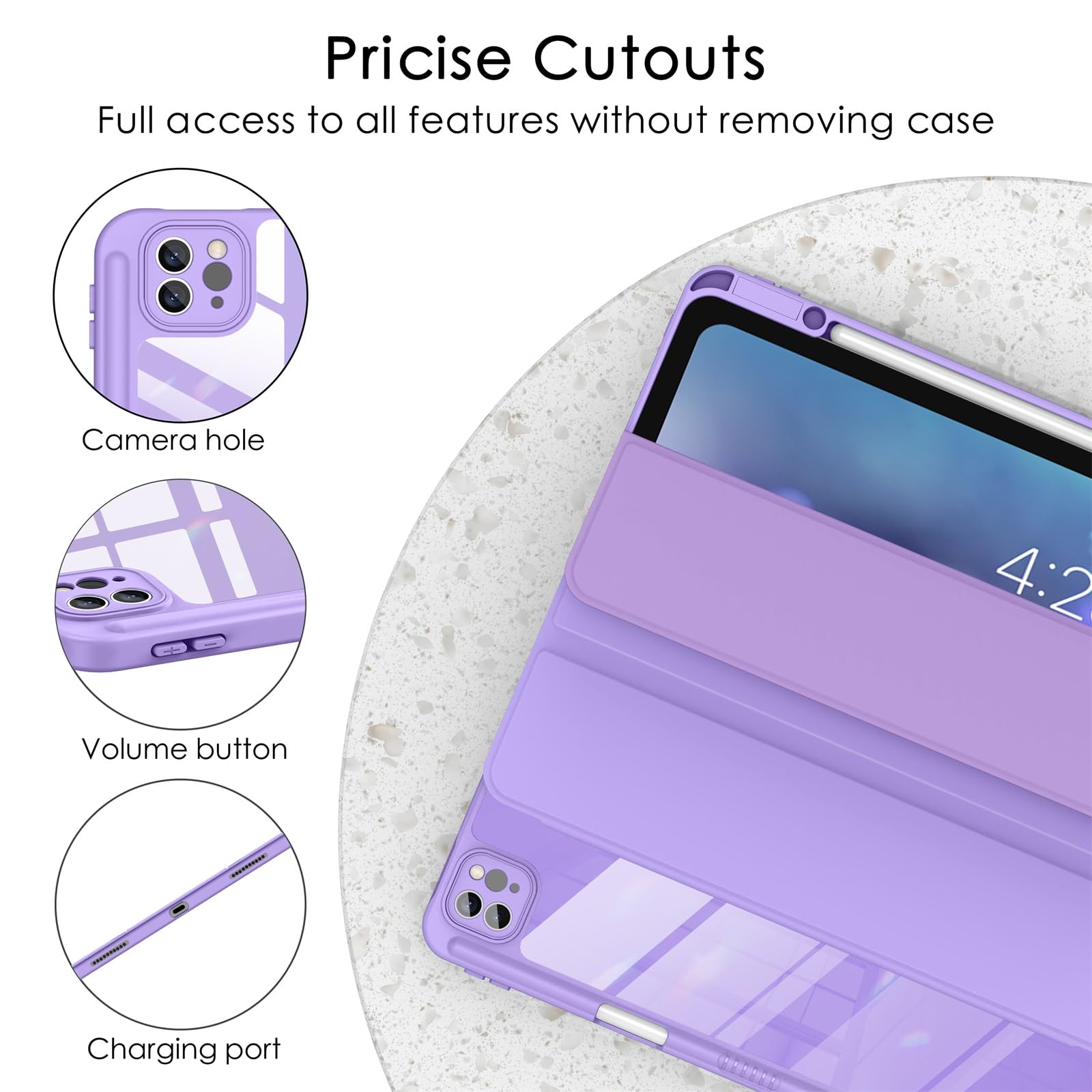 Soke Case For Ipad Air 13 M2 2024/Pro 12.9 (6Th/5Th/4Th Generation, 2022/2021/2020)   Pencil Holder+Auto Sleep/Wake+Camera Protection, Shockproof Back Cover For Ipad Pro 12.9 Inch,Clove Purple
