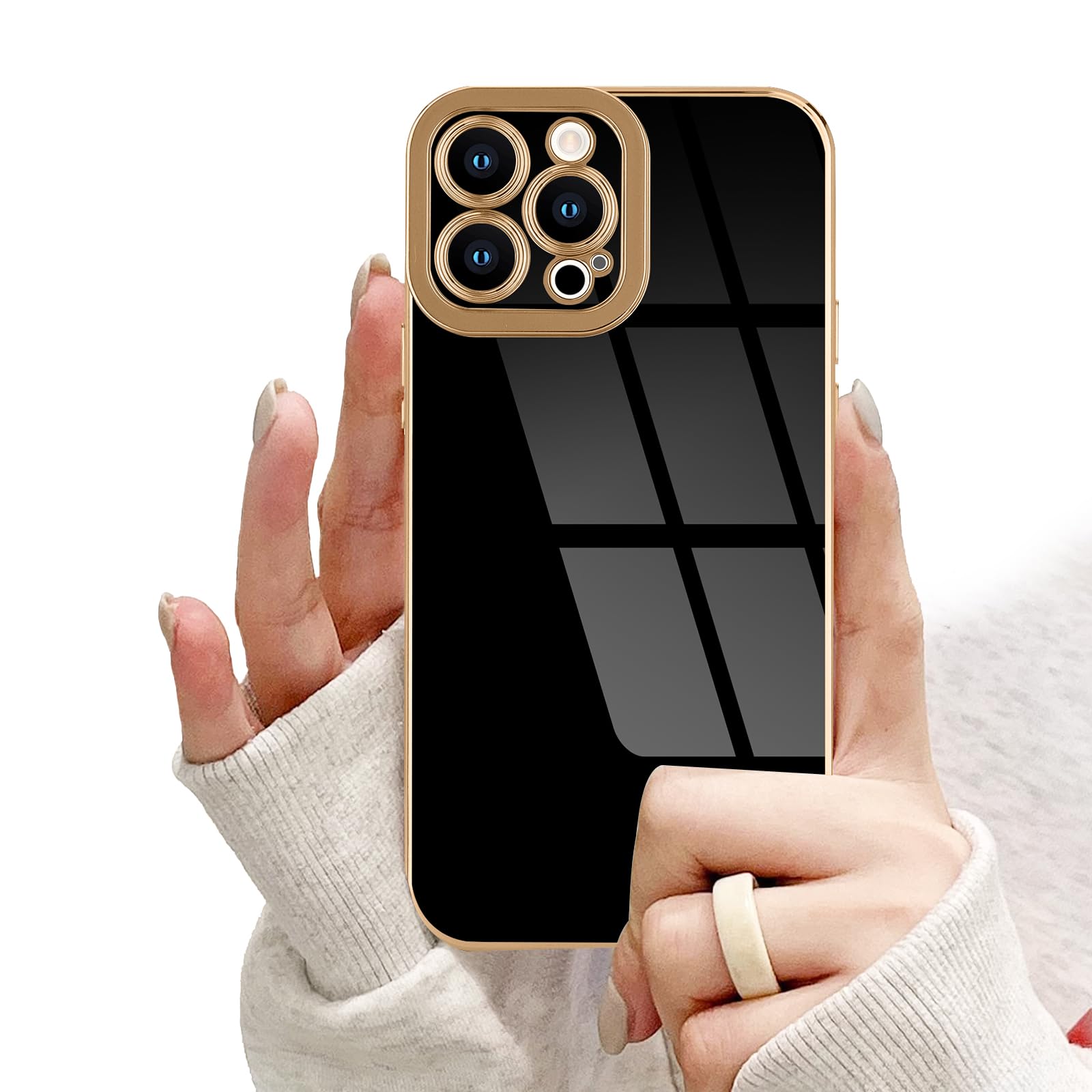 Lafunda Designed For Iphone 13 Pro Max Case, Luxury Plating Cases For Women Girls Cute Golden Edge Shockproof Tpu Bumper Cover W