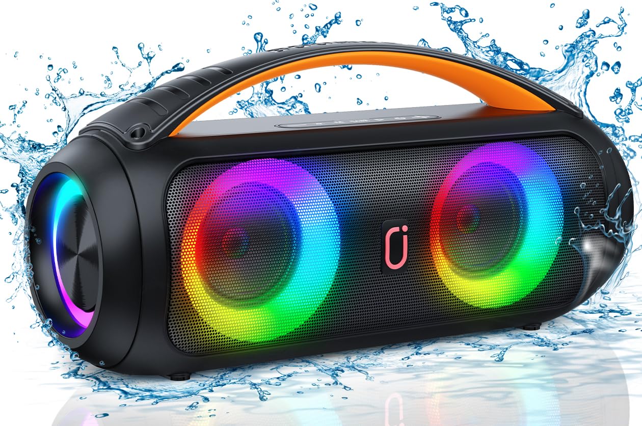 Portable Bluetooth Speaker, Loud Boombox Speaker with Subwoofer, Powerful Deep Bass Stereo Sound, IP65 Waterproof, Wireless Outd