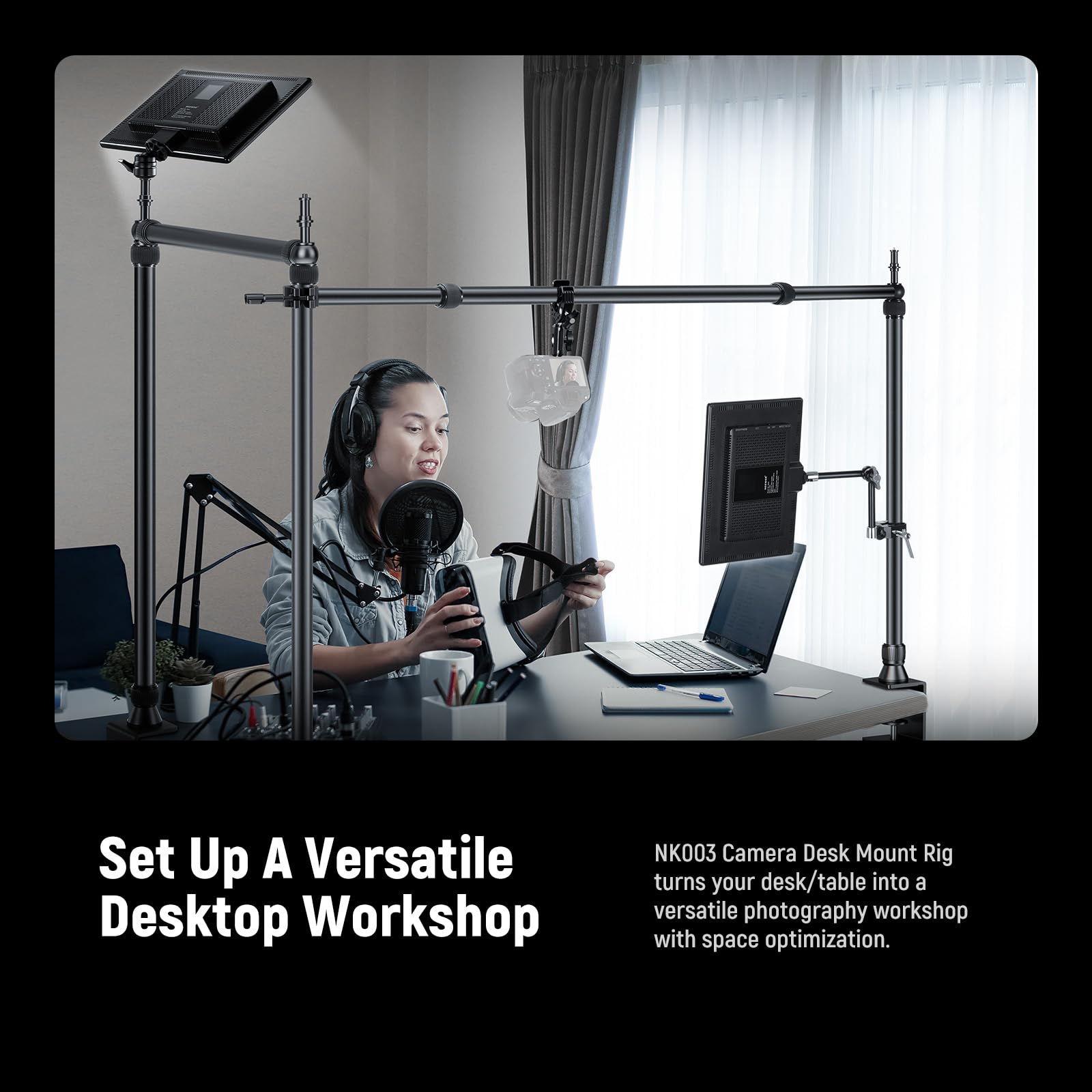 Neewer Overhead Camera Mount Rig With Dual Ball Head Super Clamp/Phone Holder/C Clamp For Desktop Top Down Shots, Metal Multi De