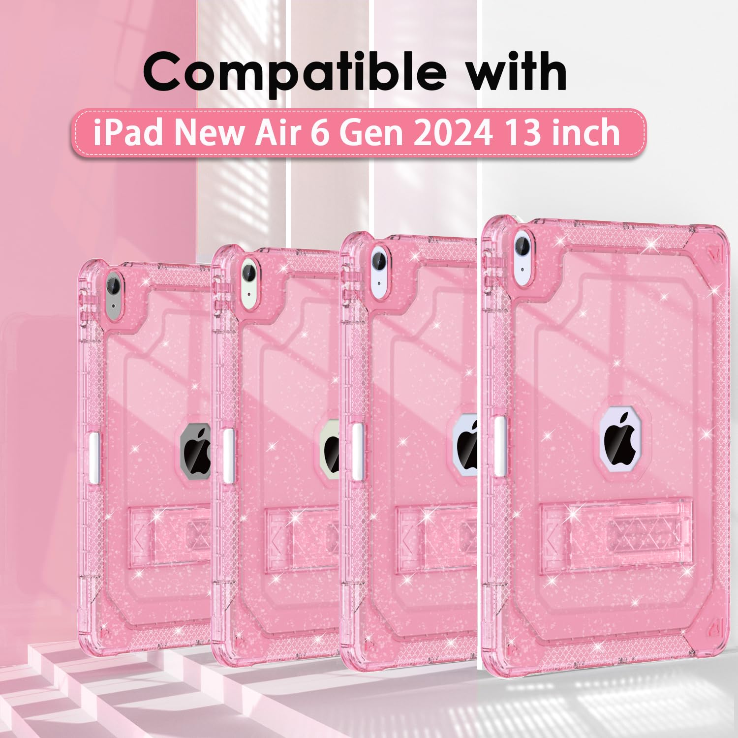Zonefoker For New Ipad Air 13 Inch Case 2024 M2, 13'' Ipad Air Case 6Th Gen 2024 13 Inch Pink Glitter Slim Cover With Pencil Hol