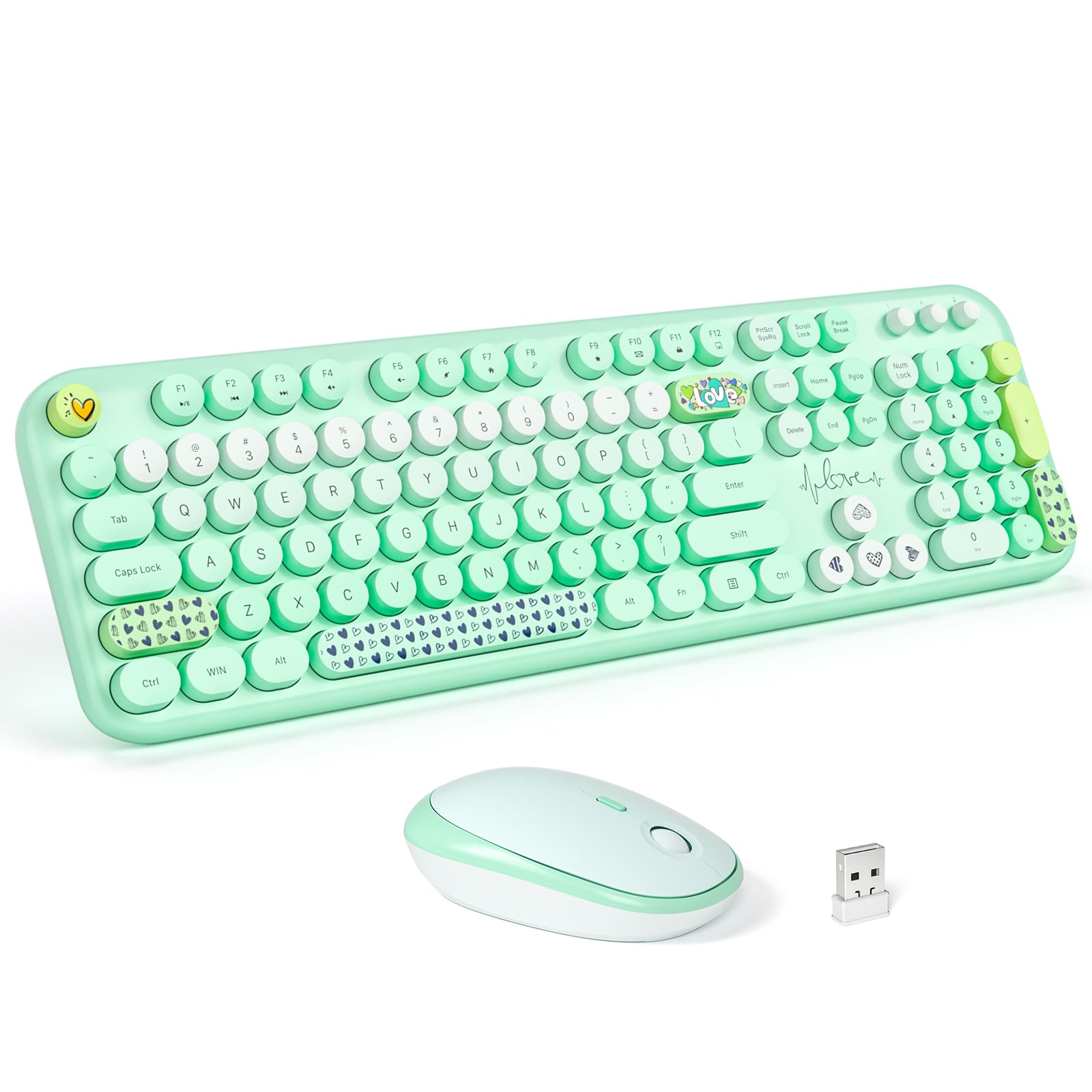 Mofii Wireless Keyboard And Mouse Combo   Pale Green Full Sized Plug And Play Colorful Computer Keyboards   104 Keys Round Keyca