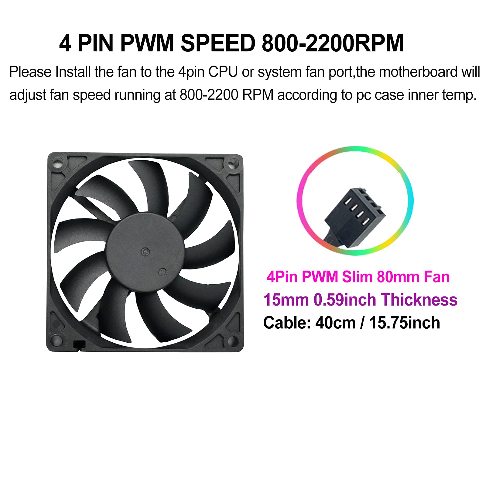 80Mm Slim Quiet Computer Fan 12V 80Mm X80Mm X15Mm Silent Pc Fan 4Pin Pwm For Computer Pc Case Mini  Itx Builds Evga Gpu Cpu Cool
