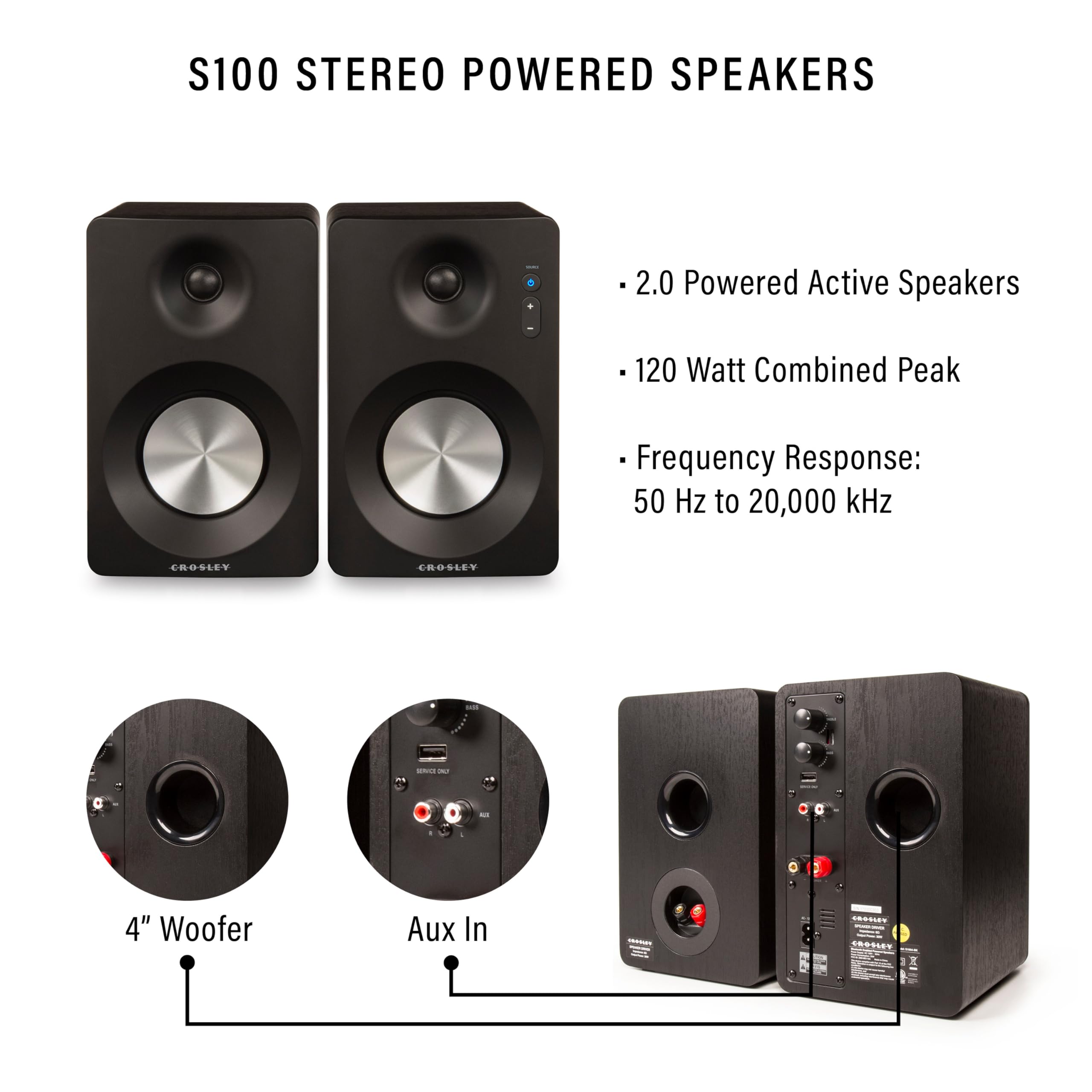 Crosley T400D-Wh Fully Automatic Bluetooth 2-Speed Turntable Record Player With S100A Stereo Speakers, White