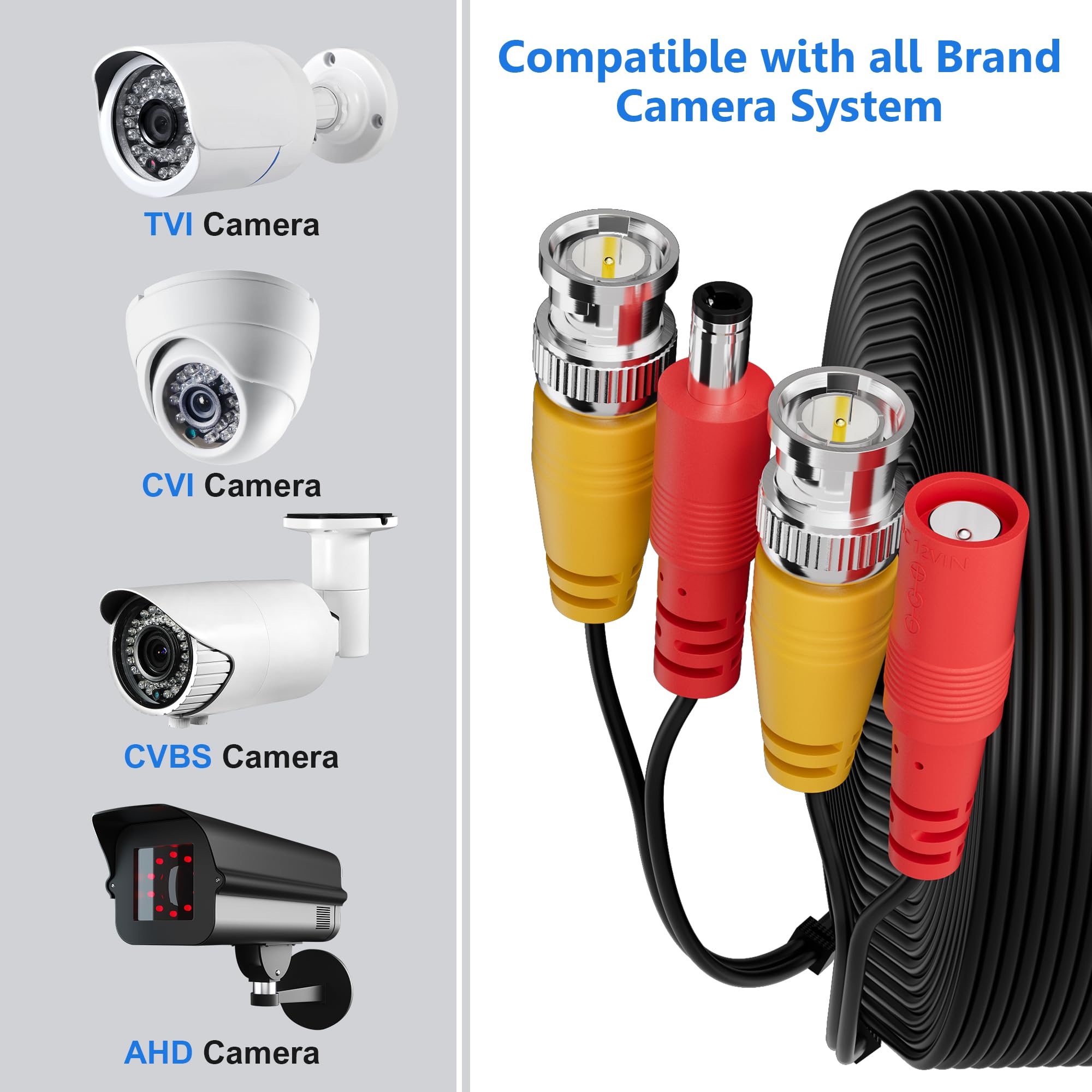 Elecan Bnc Cable 50 Ft All In One Siamese Video Power Security Camera Cable, Black Bnc Extension Wire Cord For All Max 5Mp Hd Cc