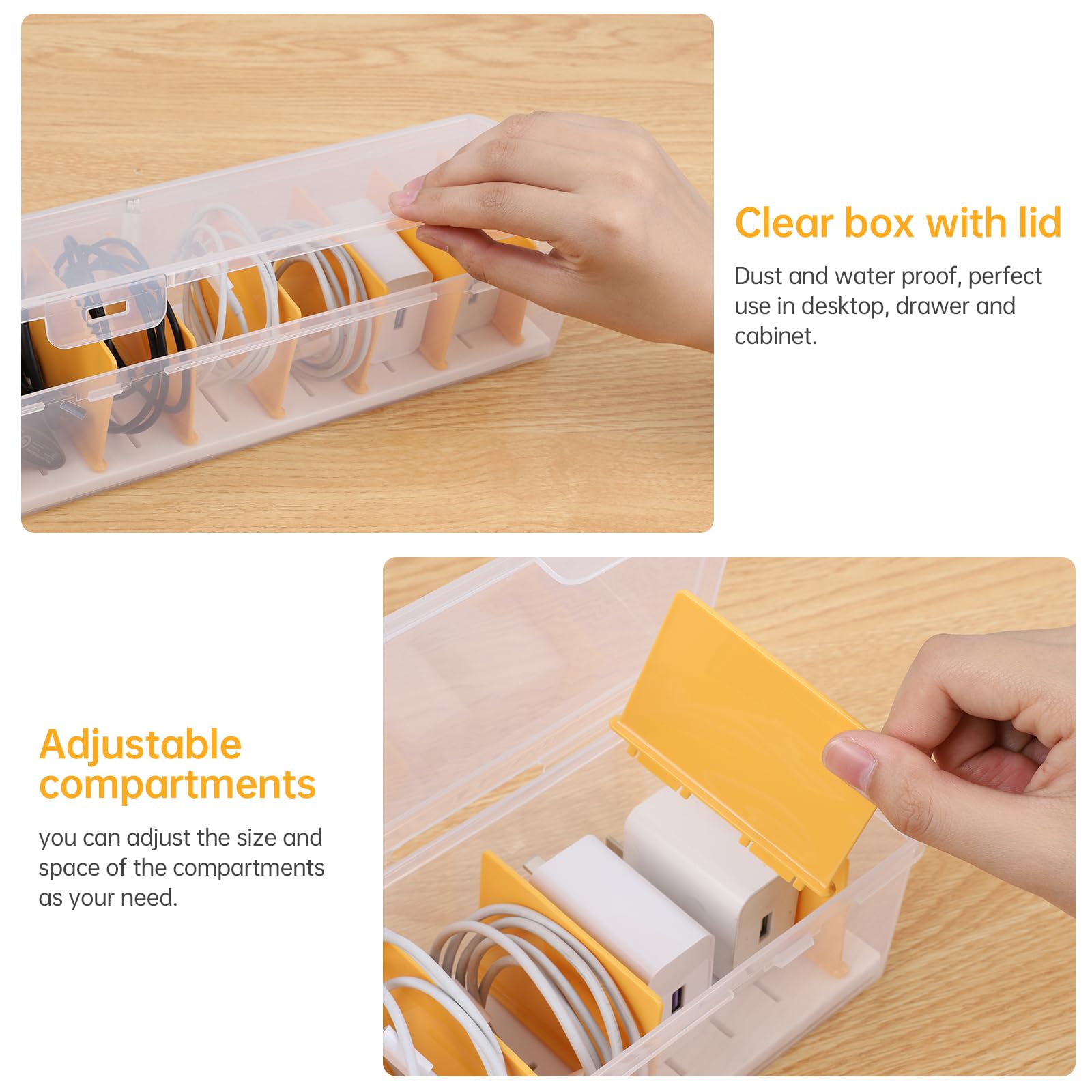 Pavstine Clear Cable Organizer Box With Lid, Plastic Charger Cable Cord Storage Organizer, Office Desk Organizers, Multifunction