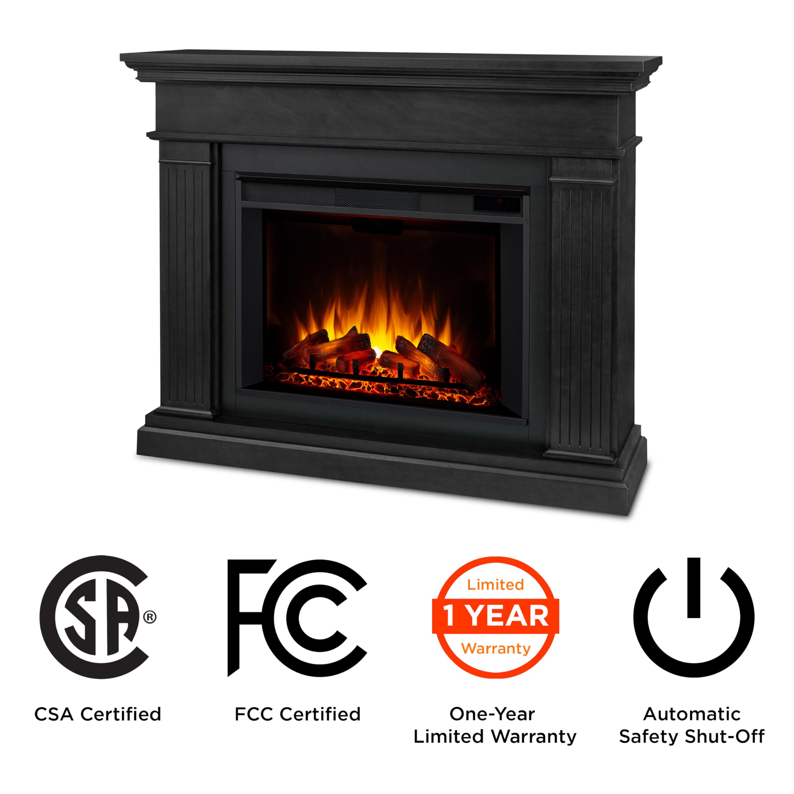 Real Flame Centennial Grande Electric Fireplace, Free-Standing With Mantel & Real Wood Finish - 6 Flame Colors, 5 Brightness Lev