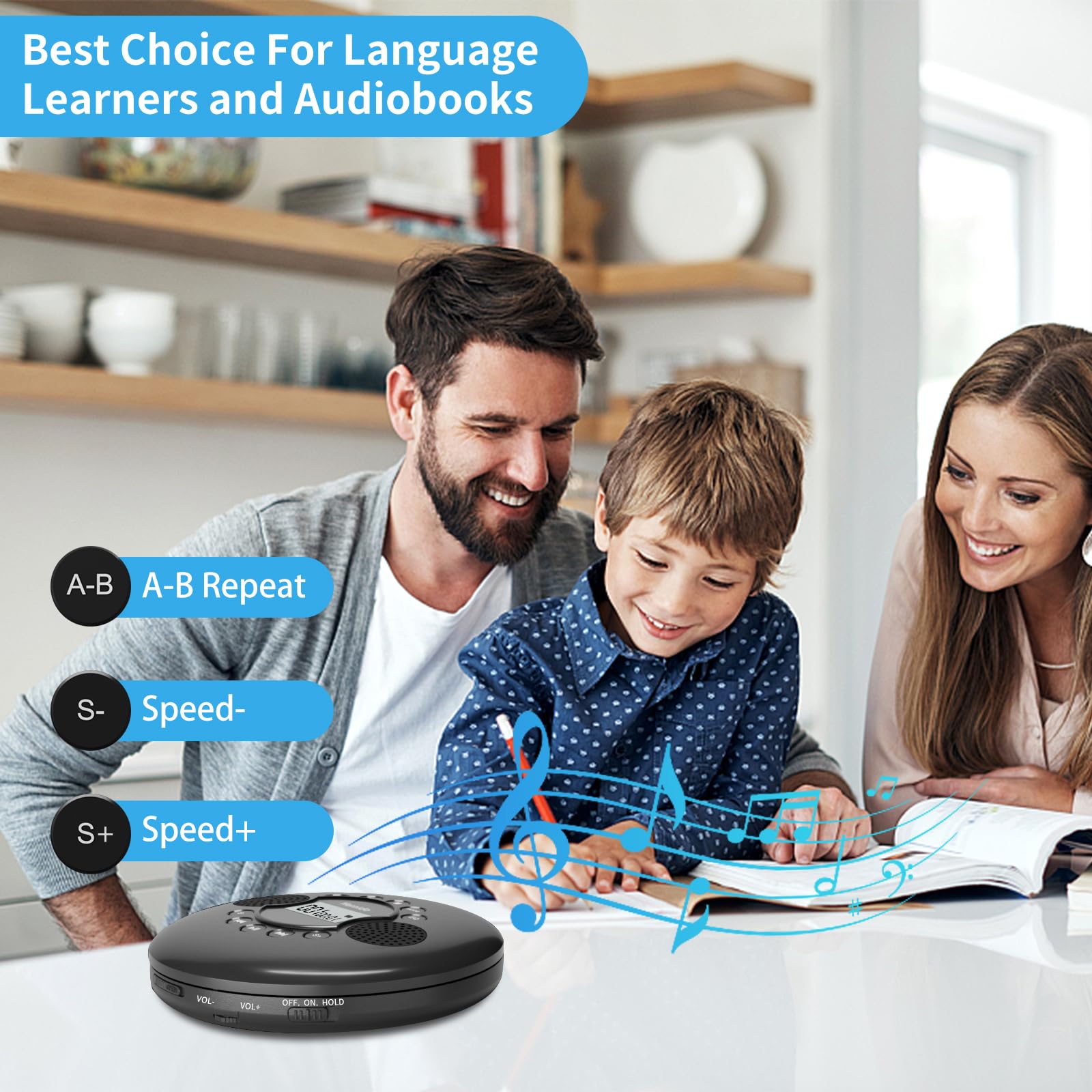 Cd Player Portable, Hernido Portable Cd Player For Car With Stereo Speakers, Rechargeable Walkman Cd Player With Headphone, Aux,