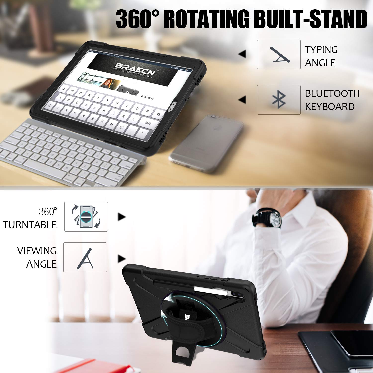 Braecn For Galaxy Tab S6 Case,[Support S Pen Wireless Charging] Heavy Duty Shockproof Case With Pen Holder,Hand Strap,Shoulder S