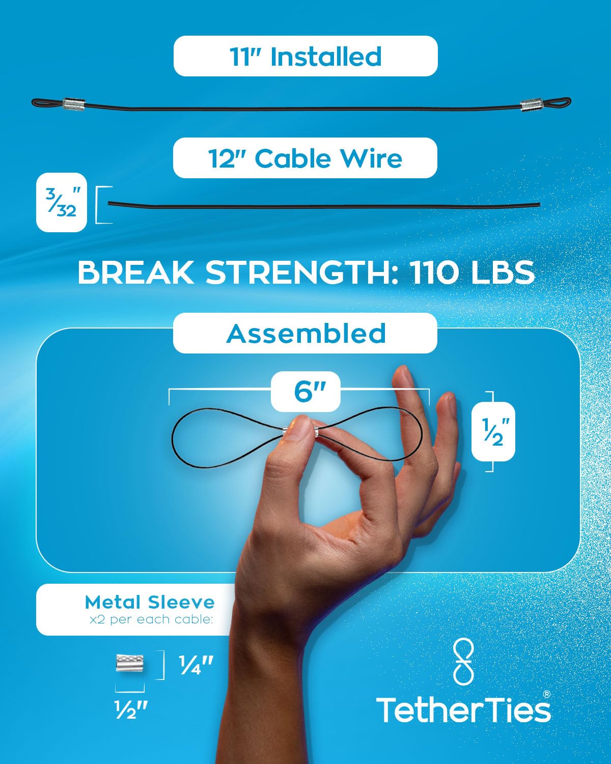 Tetherties Cable Organization, Diy Tether Kit   Customizable Cable Tethers For Computers, Adapters & Dongles   Easy Self Installation Tether Cables With Free Crimping Tool (Black 60 Pk, 12 Inch)