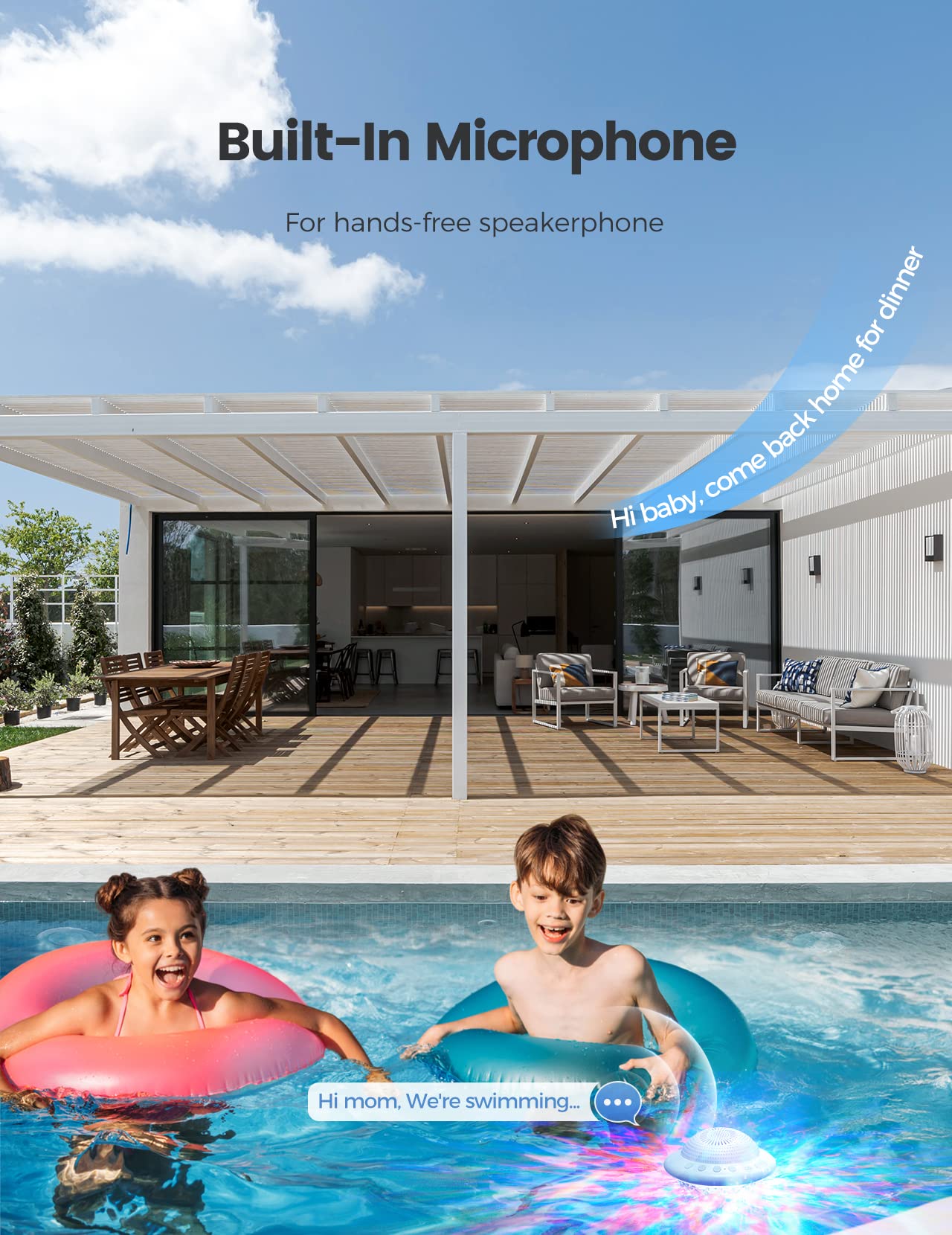 Floating Pool Speakers With Colorful Led Lights, Ipx7 Waterproof Hot Tub Bluetooth Speaker, 10W Stereo Loud Sound, Built-In Mic,