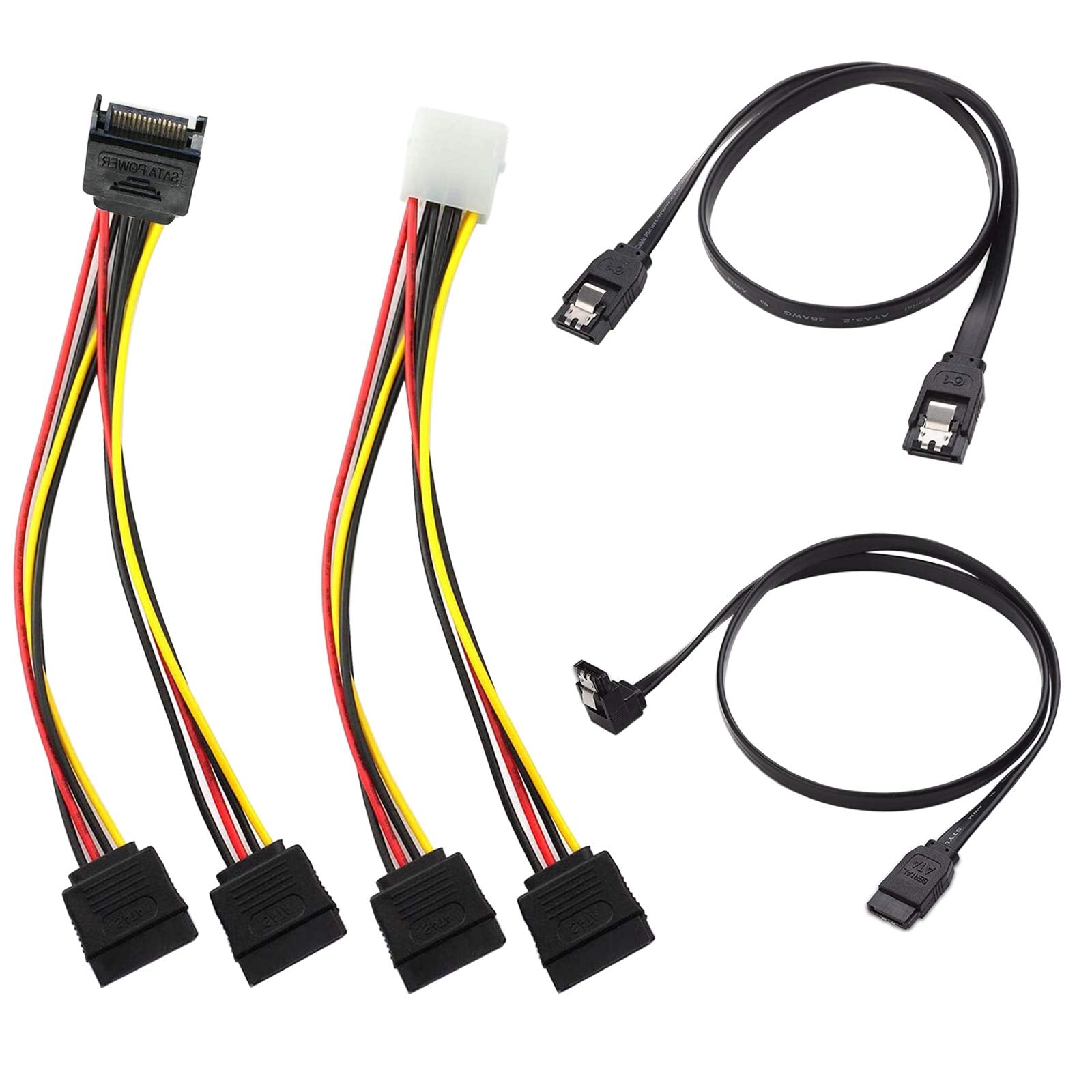 Ketawa Sata Data Cable And Sata Power Splitter Cable (4 Pack) 6.0 Gbps,15 Pin Power Splitter Cable