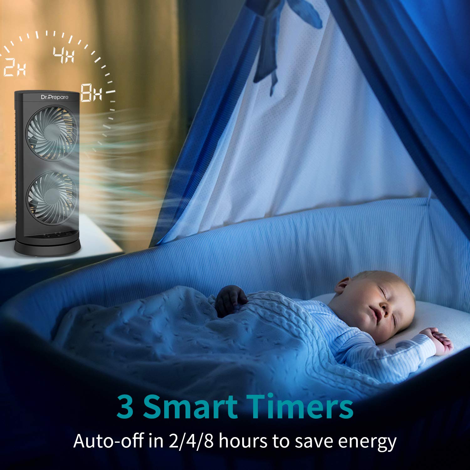 Dr. Prepare Tower Fan Oscillating Fan, Portable Desk Fan With 3 Speed Options, Dual Air Circulation, 110 Oscillation, 3 Timers,