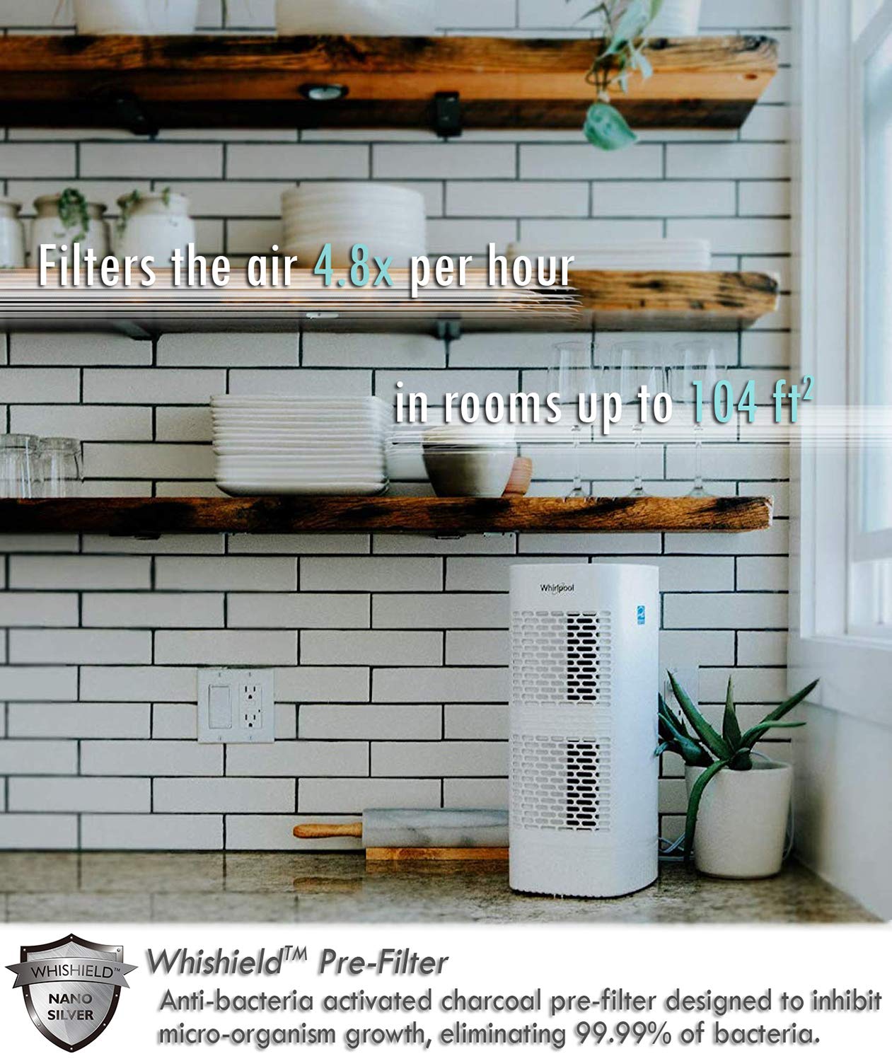 Whirlpool Whispure Wpt60P, True Hepa Air Purifier, Activated Carbon Advanced Anti Bacteria, Ideal For Allergies, Odors, Pet Dand