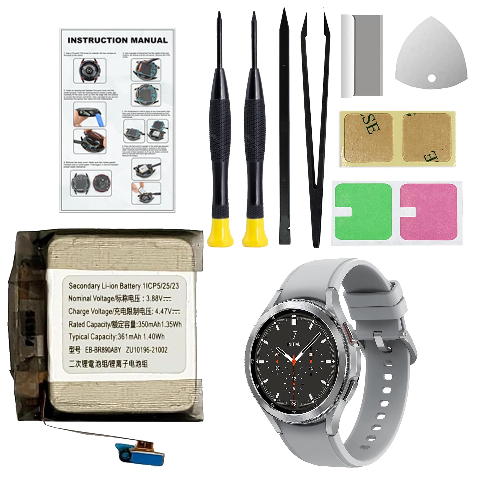 Replacement Battery for Galaxy Watch 4 (44mm) & Galaxy Watch 4 Classic (46mm), EB-BR890ABY Battery for Watch 4 44mm SM-R870 & Wa