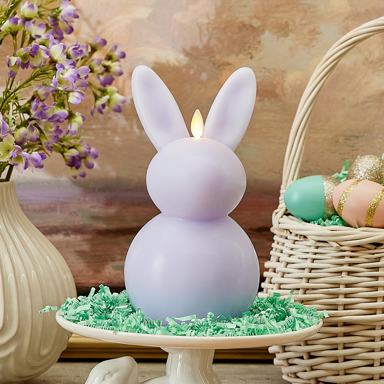 Luminara Easter Bunny Candle  Gentle Lavender 4.8'' X 8''  Flameless Real Flame Holiday Inspired Decor  Aa Batteries  Flickering