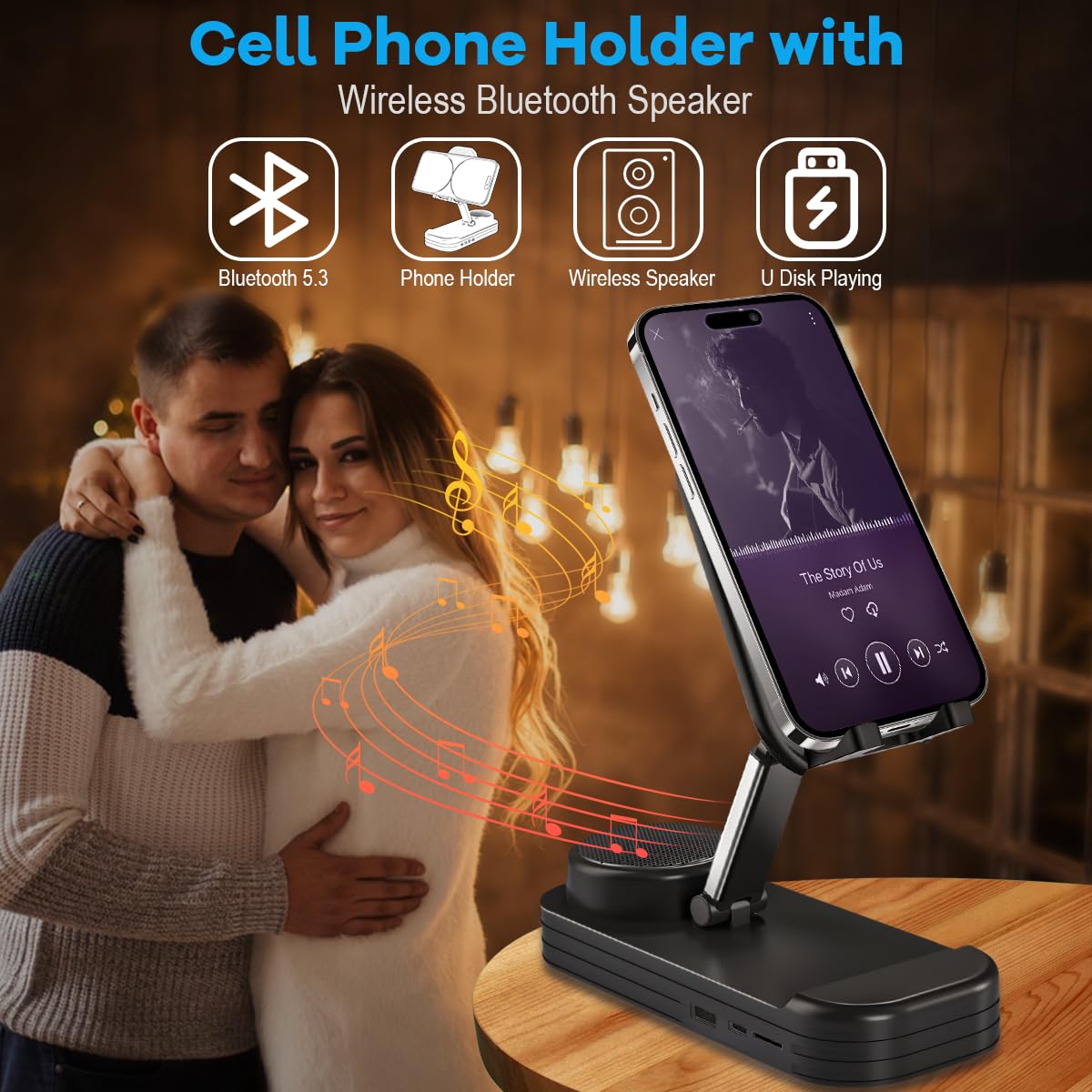 Christmas Tech Gift For Men, Cell Phone Stand With Wireless Bluetooth Speaker, Thanksgiving Present For Him Dad Who Wants Nothing, Desktop Cool Gadget Unique Idea Gift For Mom Wife Her