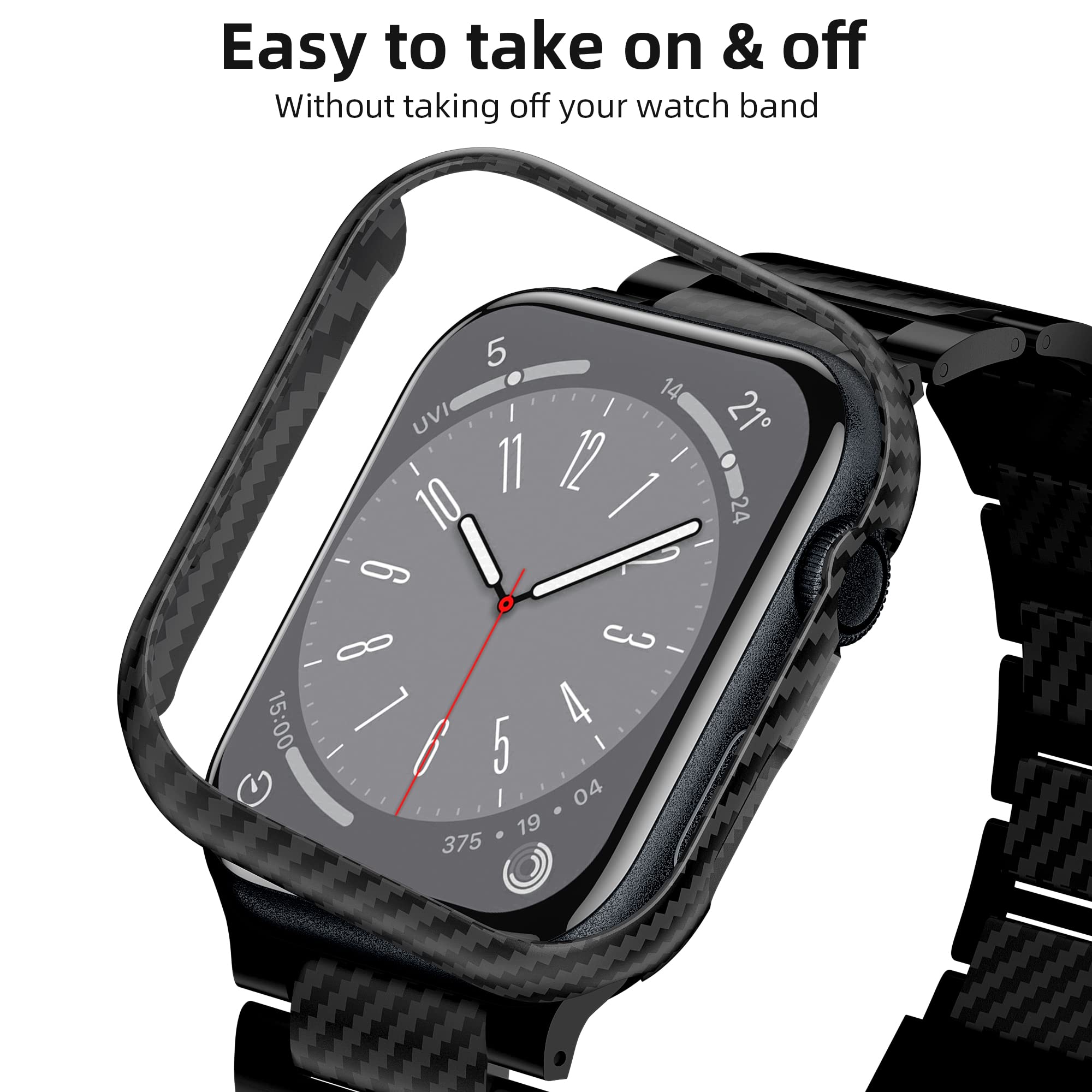 Iiteeology Compatible With Apple Watch Case 45Mm, Genuine Slim Aramid Carbon Fiber Case For Iwatch Series 9 8 7, Matte Black