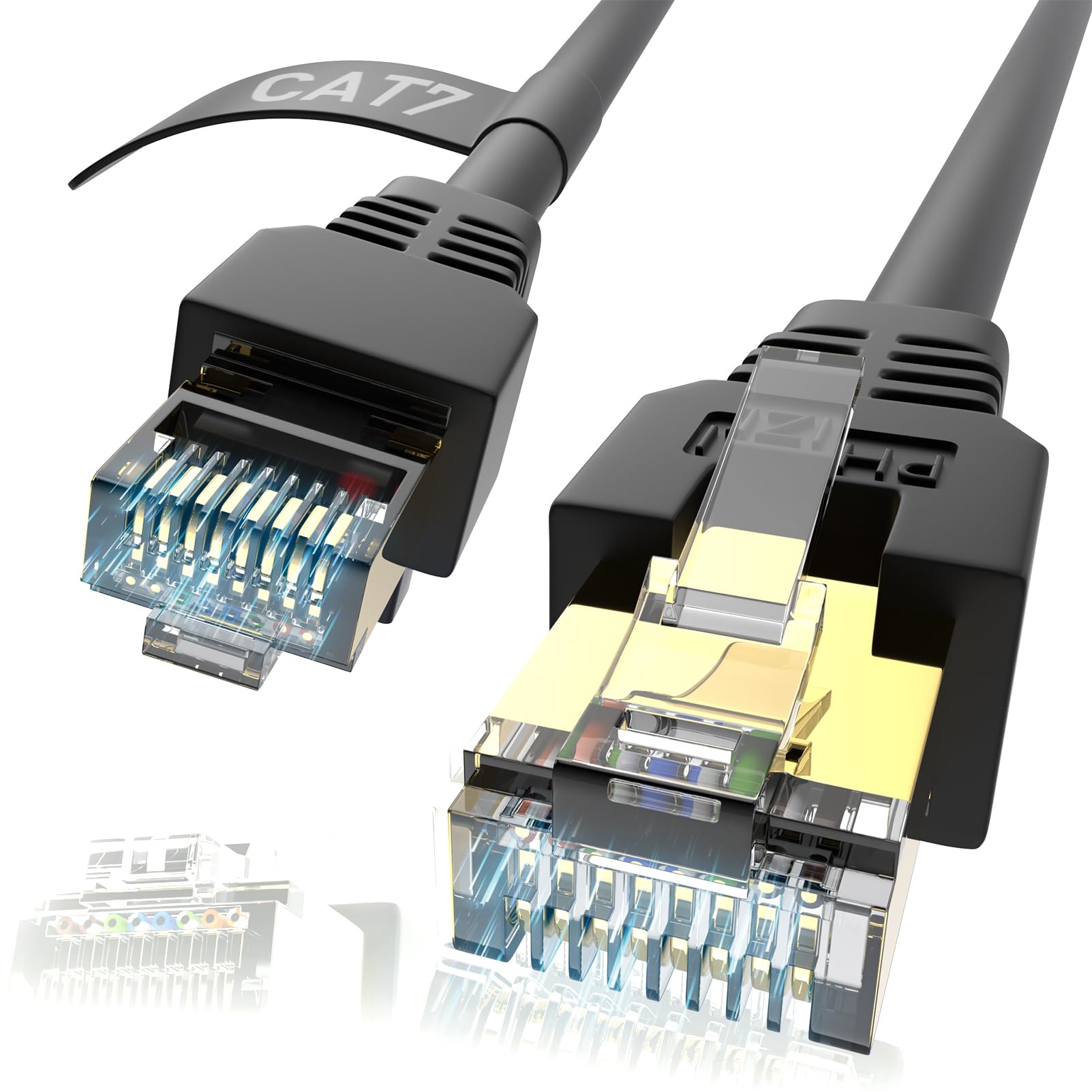 Phizli Cat7 Ethernet Cable 150Ft, Cat7 3Ft 15Ft 25Ft 50Ft 100Ft 125Ft 150Ft 175Ft 200Ft 225Ft 300Ft 330Ft 400Ft Buried Able Network Cord 10 Gigabit 600Mhz (Sftp) Rj45 Lan For Router, Gaming