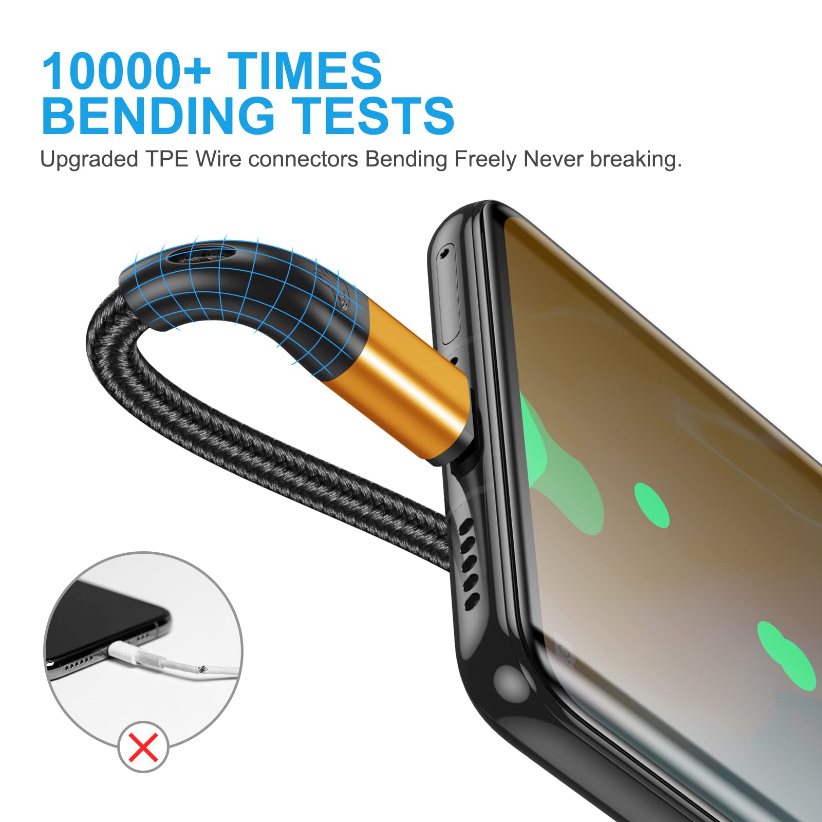 Usb Type C Cable Fast Charging,3Pack 10Ft Premium Nylon Braided 3A Rapid Charger Quick Cord,Type C To A Cable Compatible For Samsung Galaxy S21 S20 S10 S9 S8 Plus,Note 20 10 9 8, Lg V50 V40 G8(Gold)