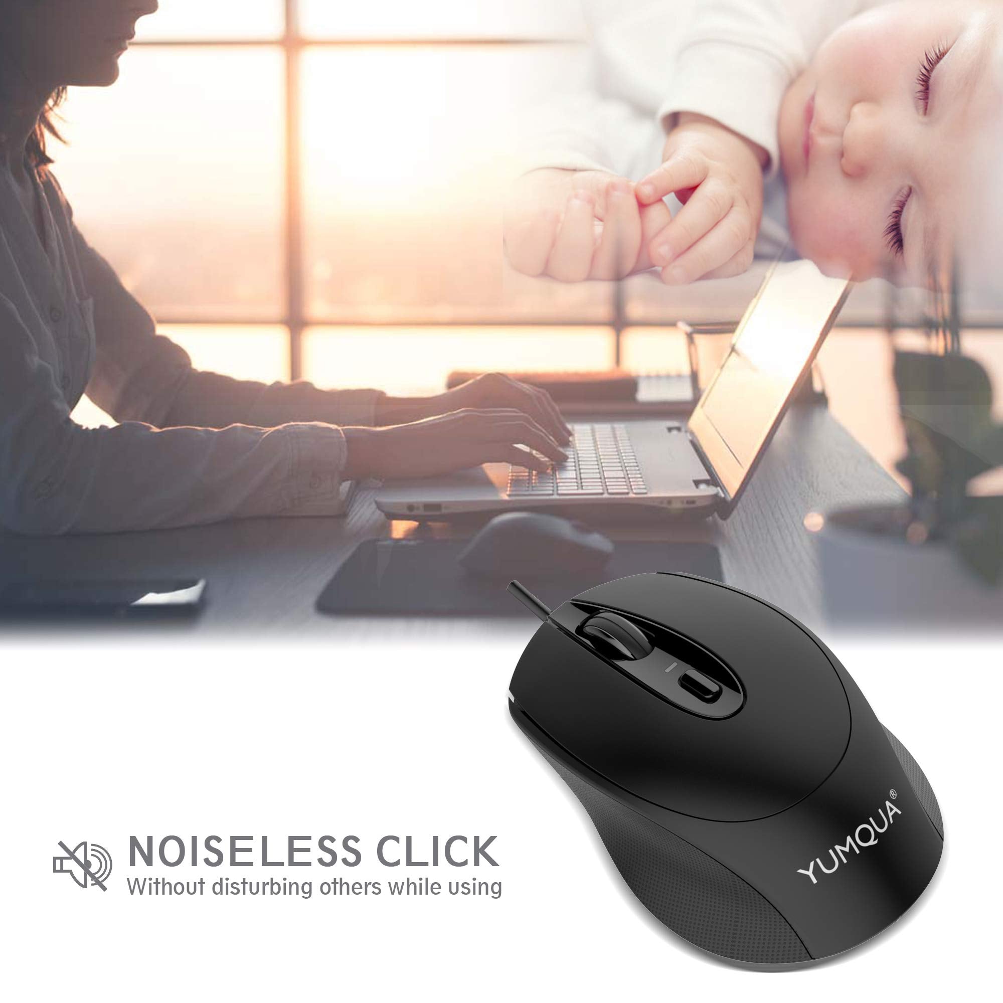 Yumqua G222 Silent Computer Mouse Wired 2 Pack, Home & Office Optical Usb Mouse, 800/1200 Dpi Corded Mouse For Laptop Desktop Computer Pc Chromebook