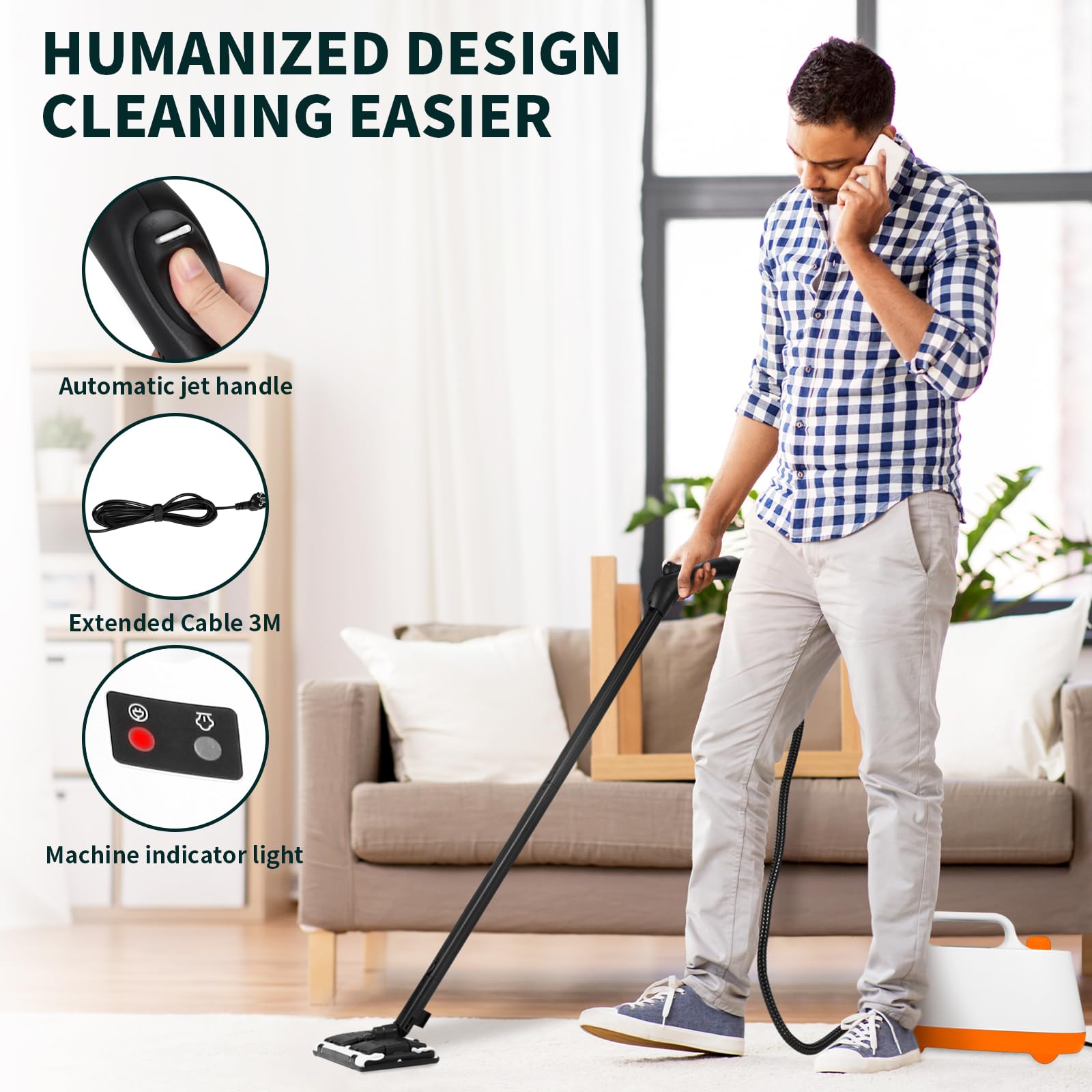 Steam Cleaner,Multipurpose Neat Canister Steamer With 21 Accessories,5 Minutes Fast Heating,Rolling Cleaning Machine For Carpet,