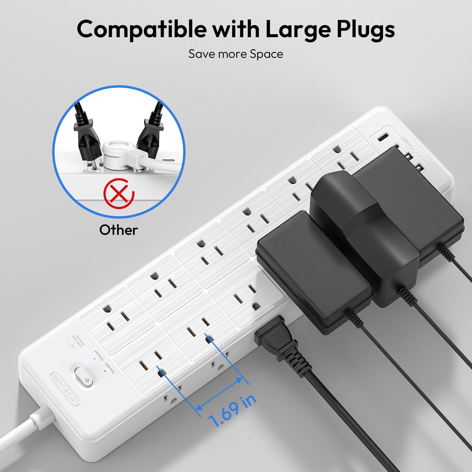 24 Widely Outlets Extension Cord 25 Ft Ntonpower Long Extension Cord Surge Protector With 4 Usb Ports,15A/1875W Power Strips Wit