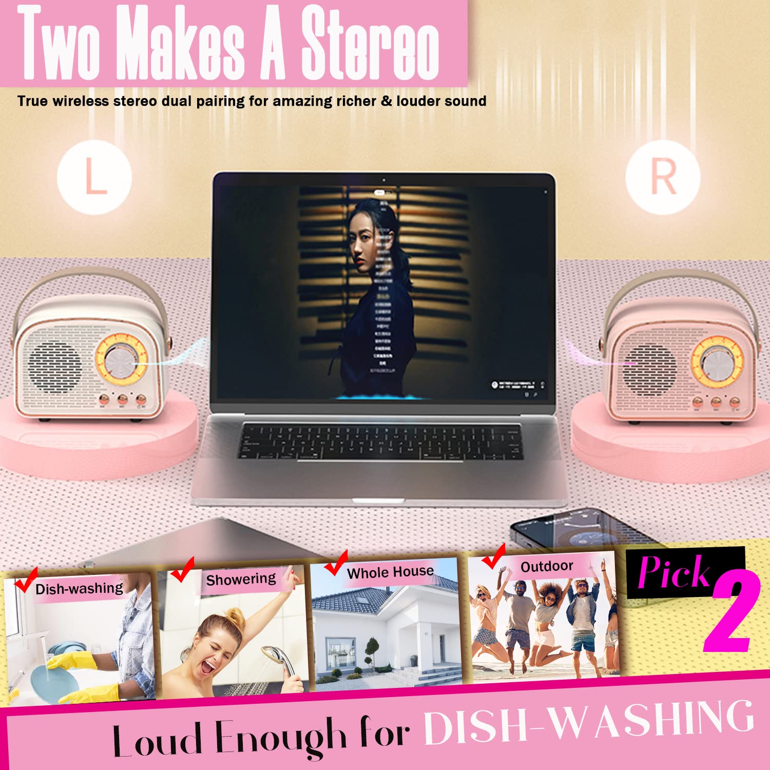 Springflora Retro Bluetooth Speaker, Cute Mini Speaker, Portable Wireless Speaker With Tws For Home Outdoor Travel, Bookshelf Sp