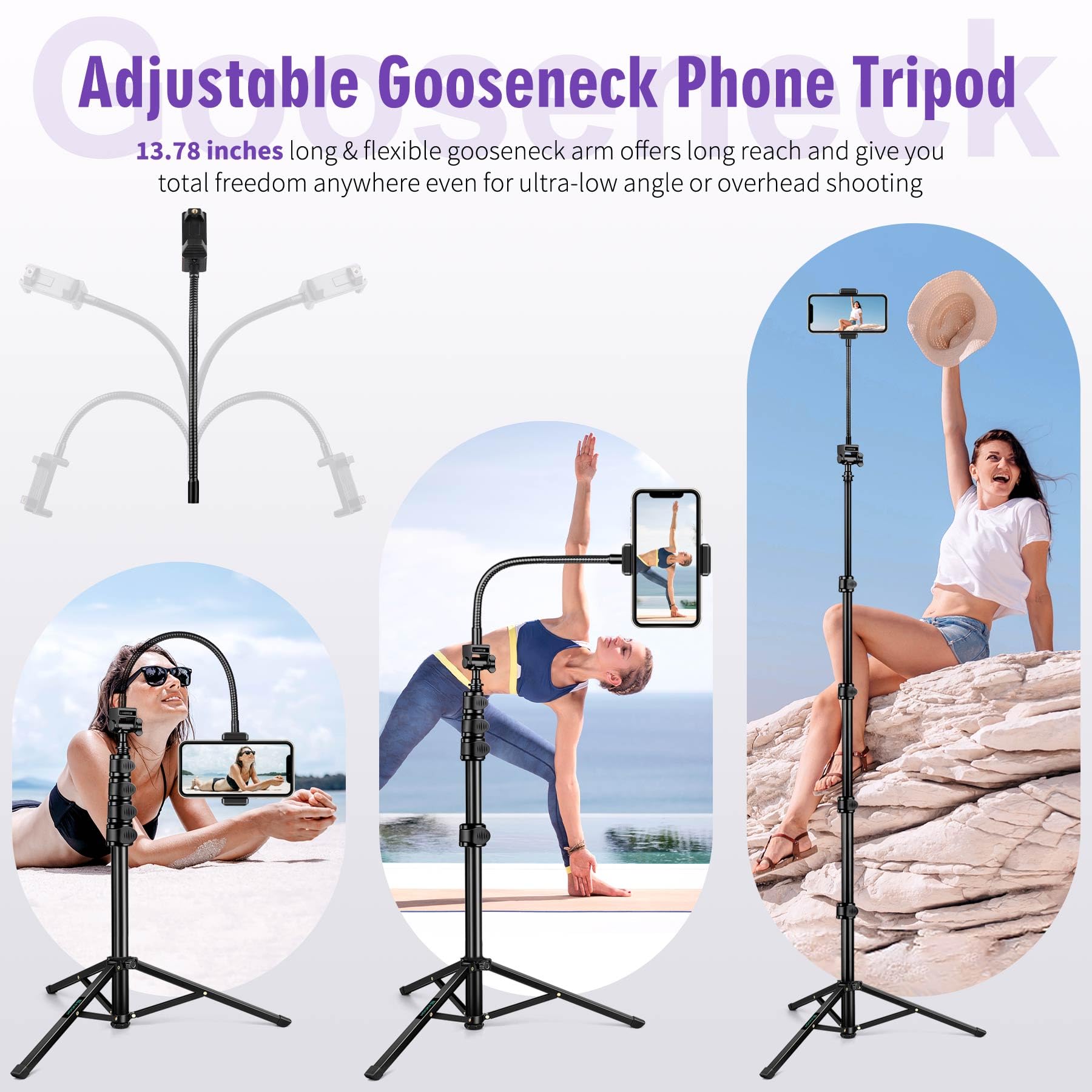 Nineigh 80'' Phone Tripod, Selfie Stick Cellphone Tripod, Aluminum Tripod Stand For Video Photo Vlog, Travel Phone Tripods With