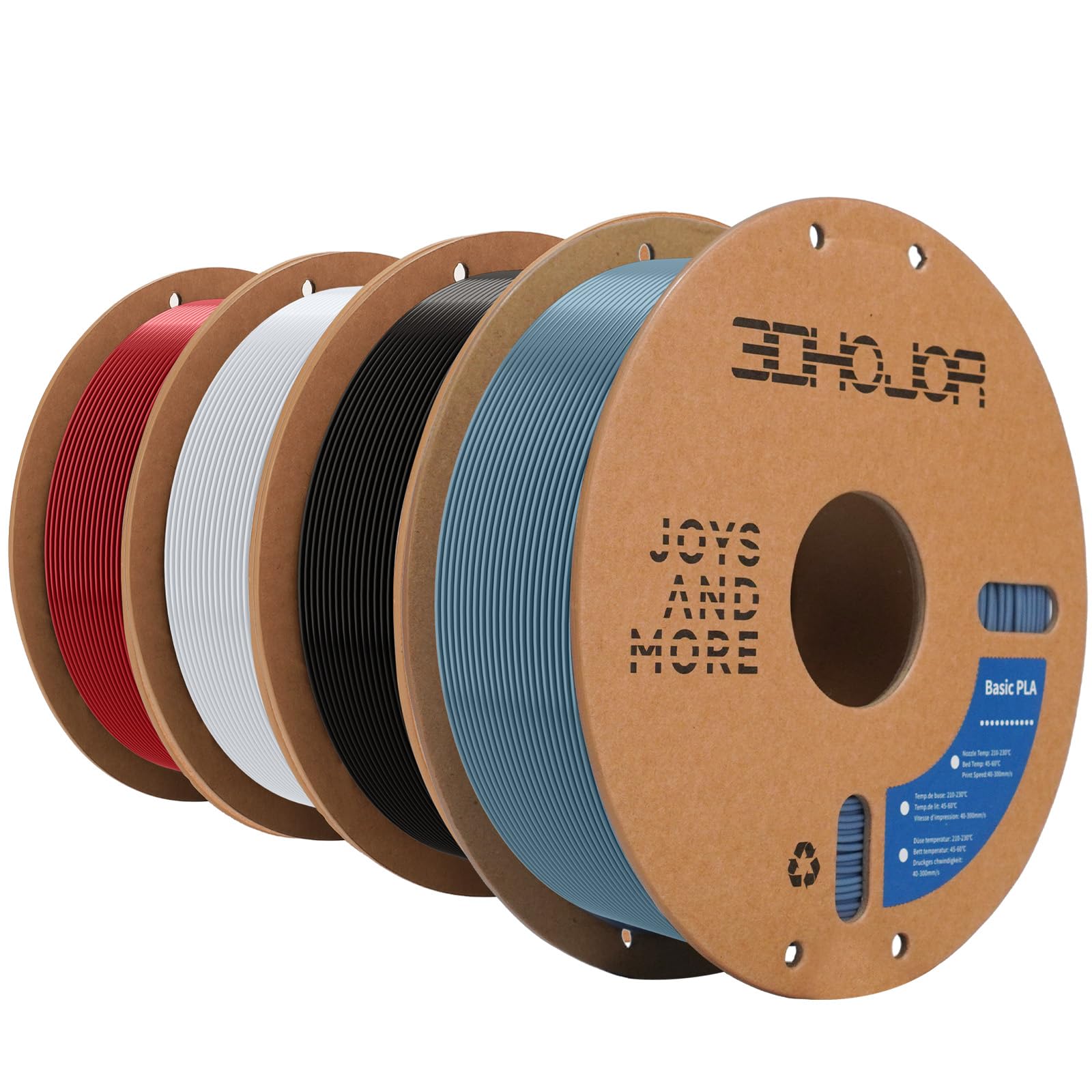 3DHoJor 3D Printer Filament Basic PLA Filament Bundle Cardboard Spool 1kg*4,Dimensional Accuracy +/- 0.03 mm Fit Most 3D FDM Pri