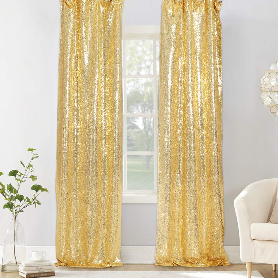 Partydelight Gold 2Ft X 8Ft Sparkly Sequin Backdrop Curtains, 2 Panels, For Wedding, Party, Room Decorations.
